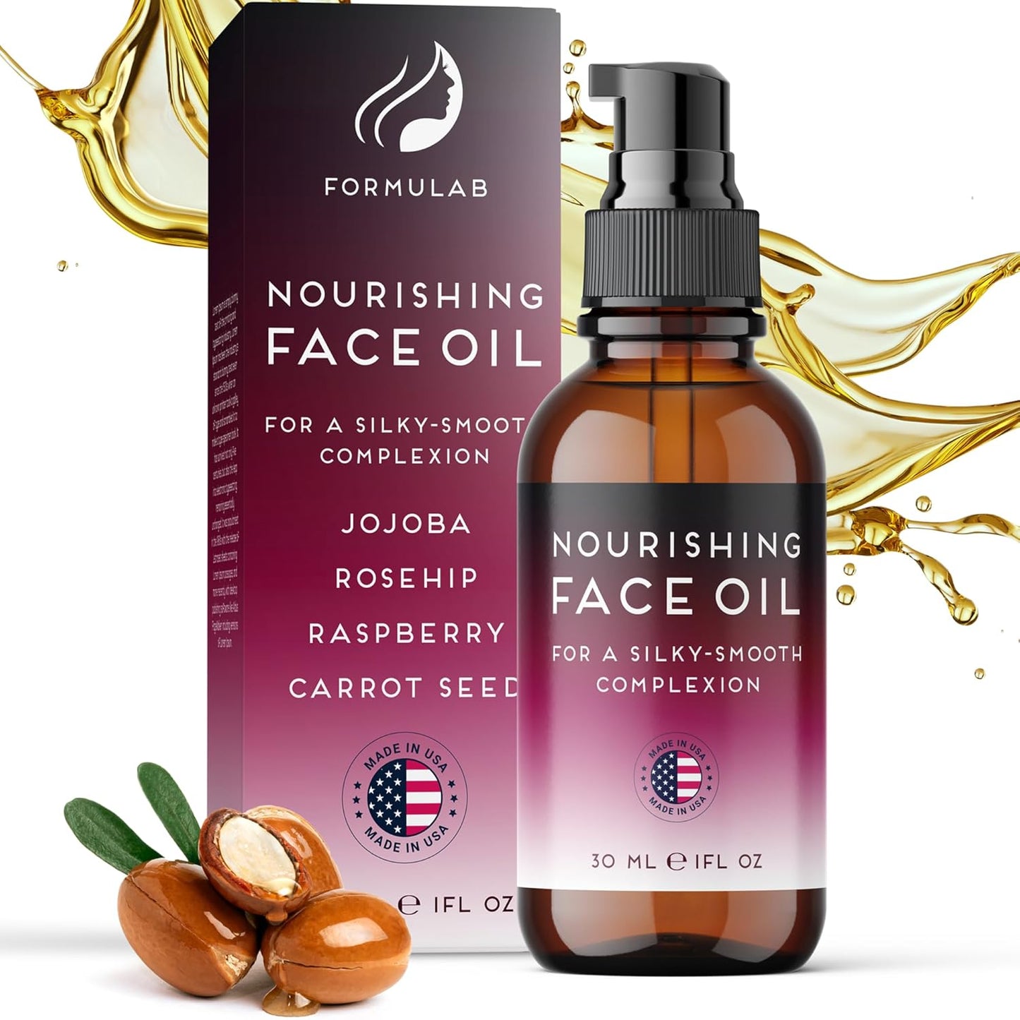 Face Oil for Women and Men, Non Comedogenic Rosehip Oil for Face with Jojoba for Dry Skin, Glazed Donut Glow 1Oz