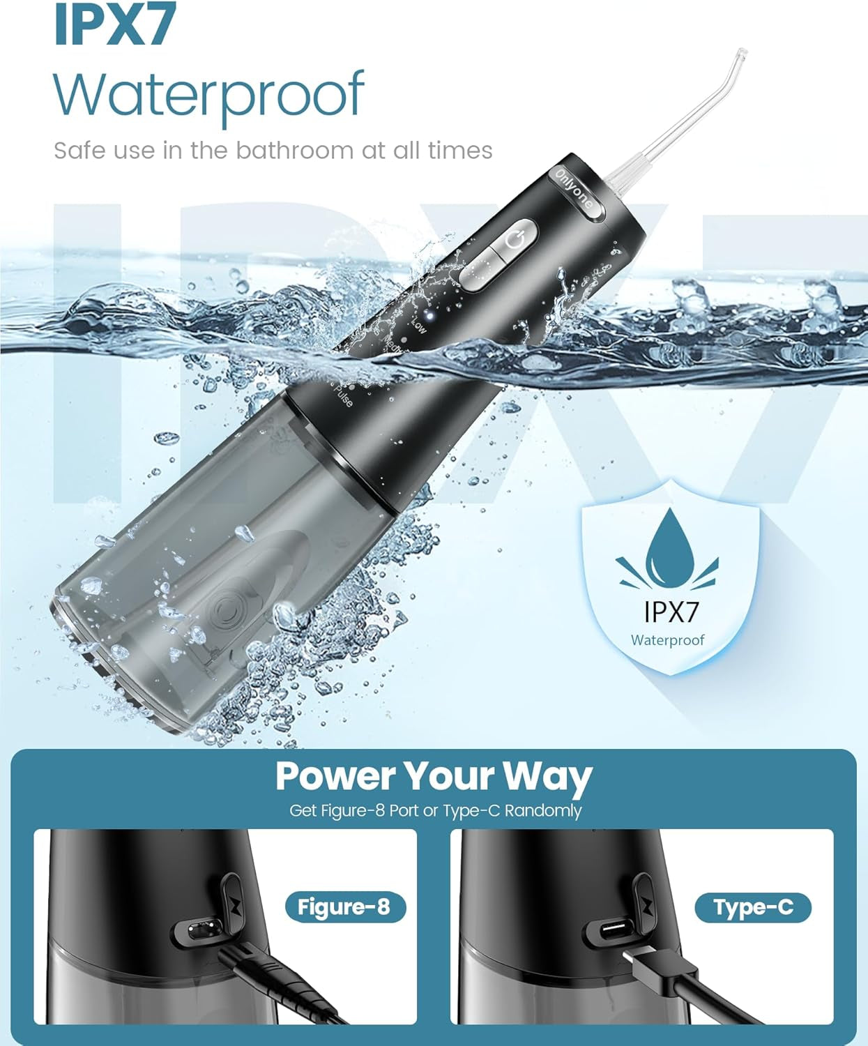 Water Dental Flosser, 300ML Portable Oral Irrigator for Teeth, 4 Modes and 5 Jet Tips,Rechargeable Irrigation Cleaner,Electric Flossing Machine Power Flossers & Irrigator Accessories Black