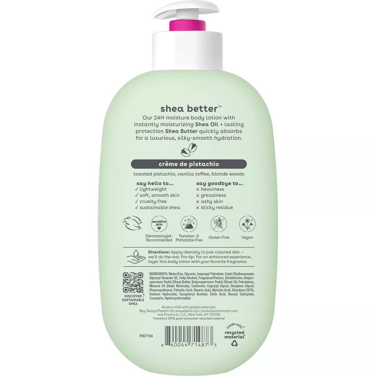 Eos Shea Better 24H Moisture Body Lotion - Crème De Pistachio - 16 Fl Oz