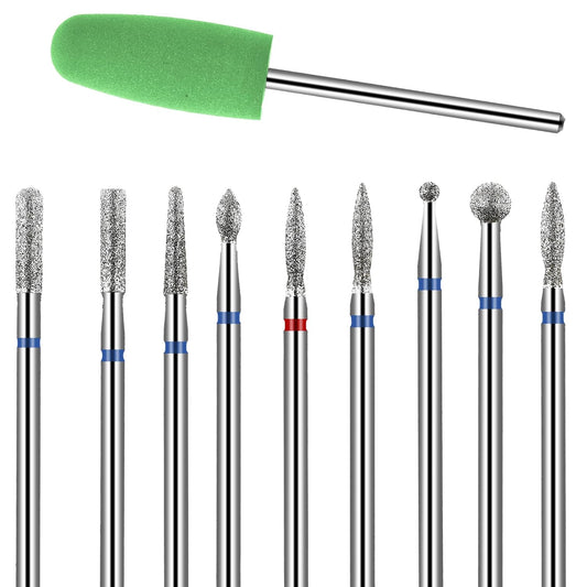 10Pcs Nail Drill Bits Set, Professional Nails Diamond Bits Russian Cuticle Remover Bits Kit for Acrylic Gel Nails Home Salon