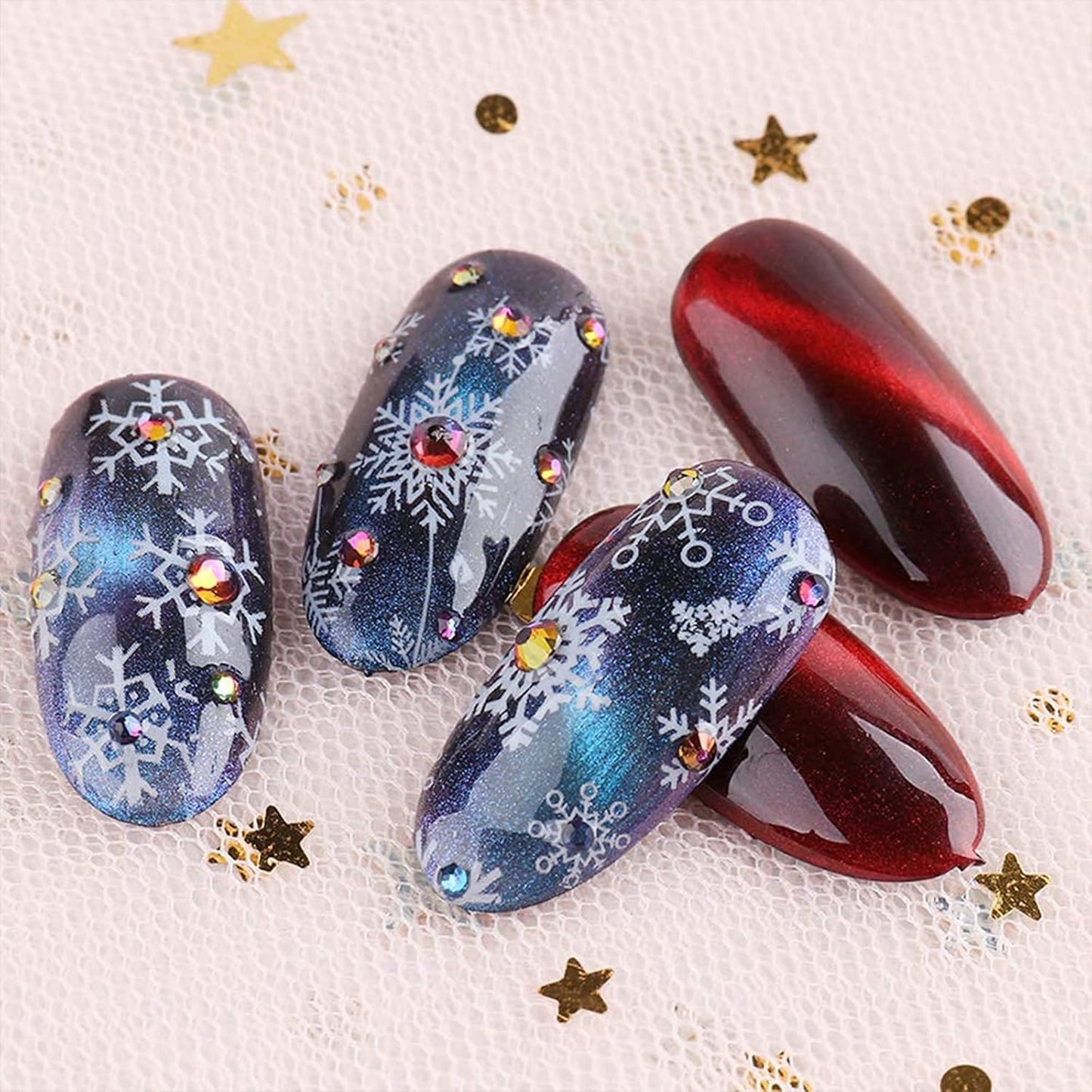 Snowflake Nail Foil Transfer Stickers Christmas, 10 Sheets Nail Art Supplies Nail Foil Transfers Decals Laser White Snowflakes Xmas Tree Elk Star Nails Foils Design Manicure Tips Decoration (Black White)