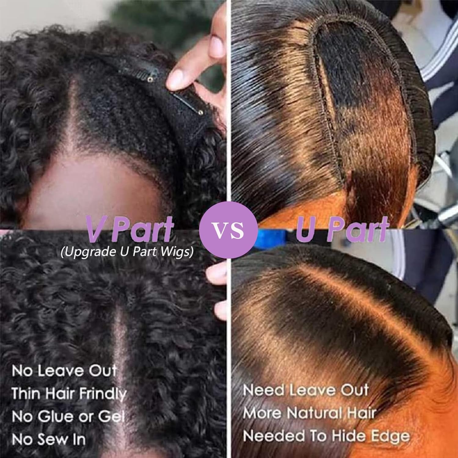 V Part Wig Human Hair No Leave Out Thin Part Wig Glueless Wigs Human Hair Pre Plucked Upgrade U Part Human Hair Wig Beginner Friendly No Sew in No Glue 150% Density 16 Inch