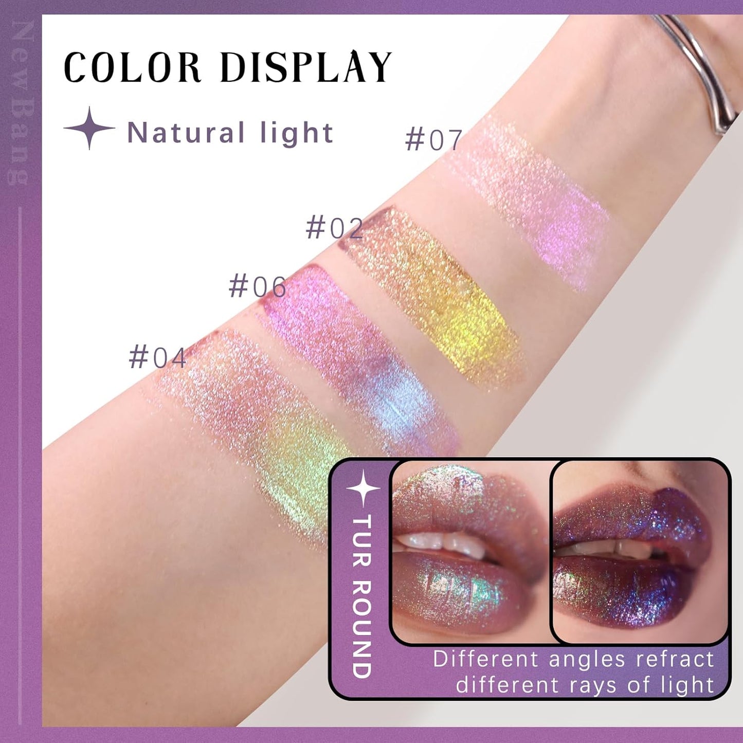 Glitter Chameleon Liquid Lipsticks, Diamond Shimmer Glow Metallic Lip Gloss, Long Lasting Waterproof Shiny Glimmer Sparkly Lipstick for Women Girls Face Eye Glow Christmas Party Makeup Gift 7#