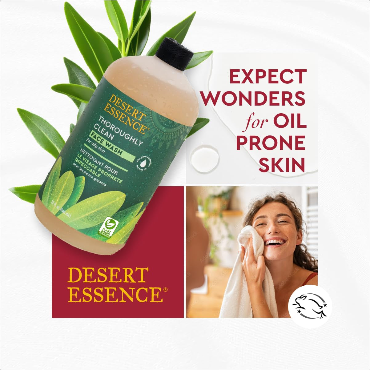 Thoroughly Clean Face Wash with Tea Tree Oil, Castile Soap and Coconut Oil - Organic Facial Cleanser for Sensitive and Oily Skin, Vegan & Cruelty-Free, 32 Fl Oz