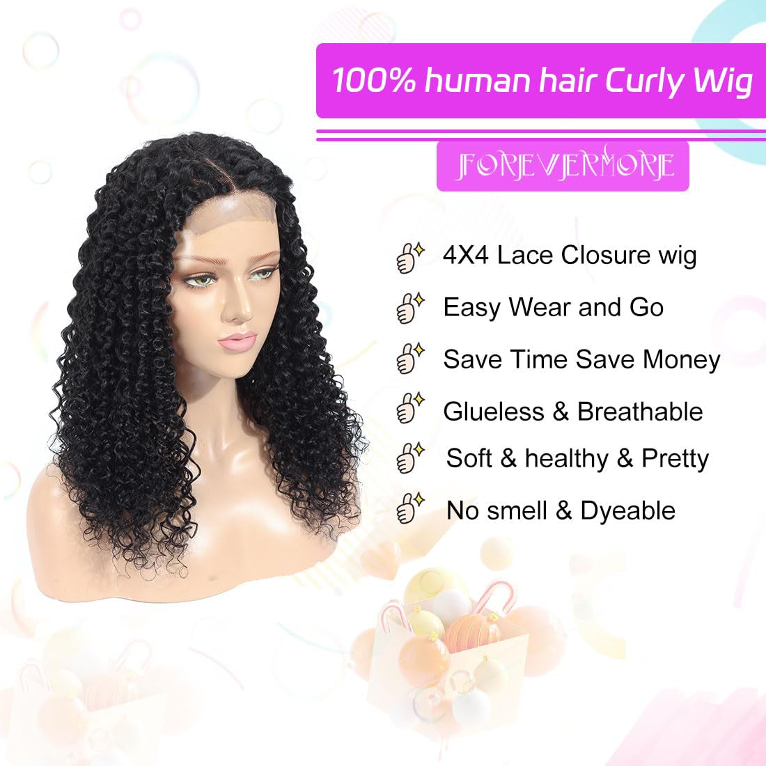 Curly Bob Wigs Human Hair Water Wave 4X4 Closure Glueless Wet and Wavy Lace Front Wigs Human Hair for Black Women with Baby Hair 180% Density Curly Human Hair Wigs Natural Color 24Inch