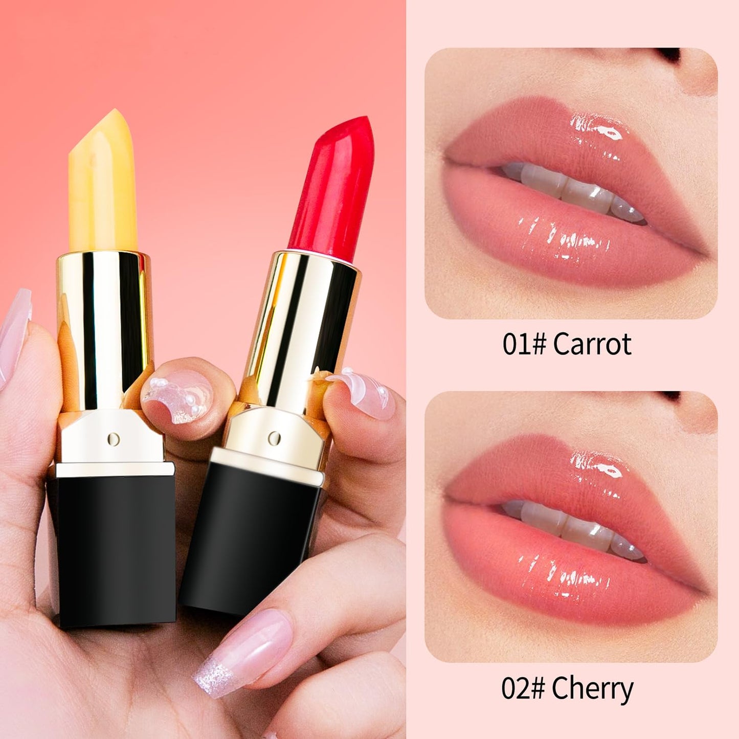 Color Changing Lipstick Tinted Lip Balm PH Lip Balm Long Lasting Nutritious Lip Magic Color Changing Lipstick Waterproof Moisturizing Color Changing Lip Balm Lipstick (01# Carrots)