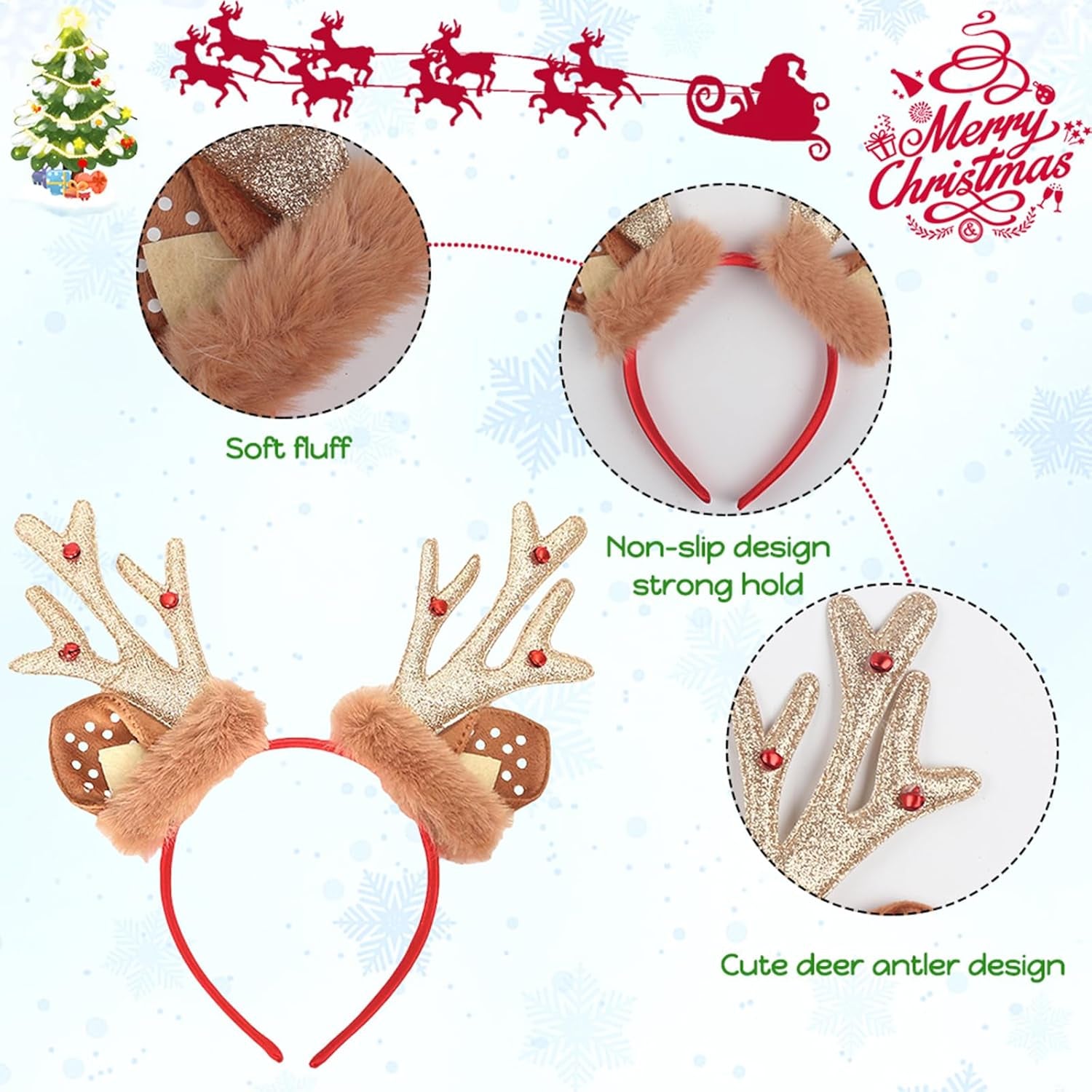 Christmas Antlers Headband Deer Ears Headbands Party Cosplay Sequins Antlers Hair Band Christmas Hair Accessories