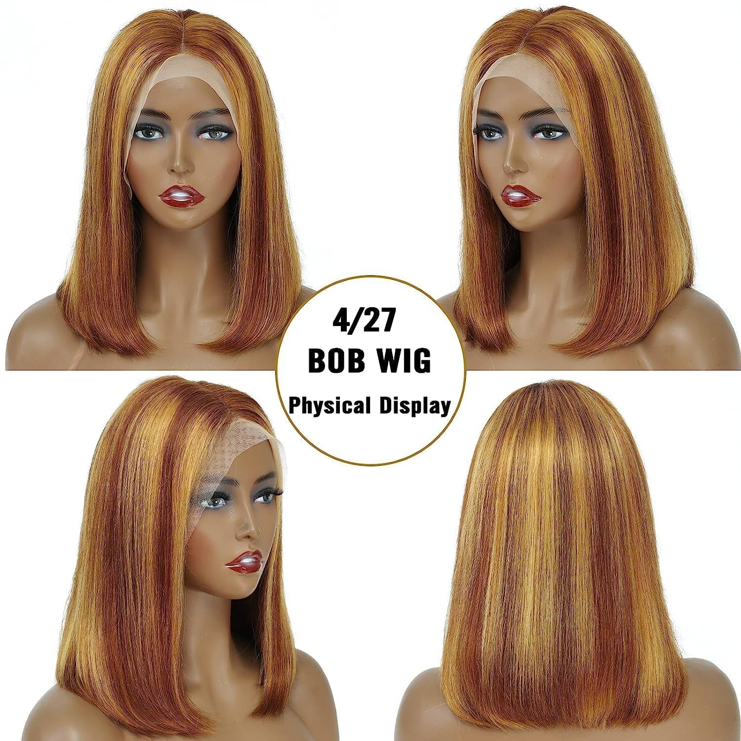 Bob Wig Human Hair Glueless Wigs Human Hair Pre Plucked Pre Cut Human Hair Wig Lace Front Wigs Human Hair 13X4 150% Density Highlight 14Inch Human Hair Wigs for Black Women