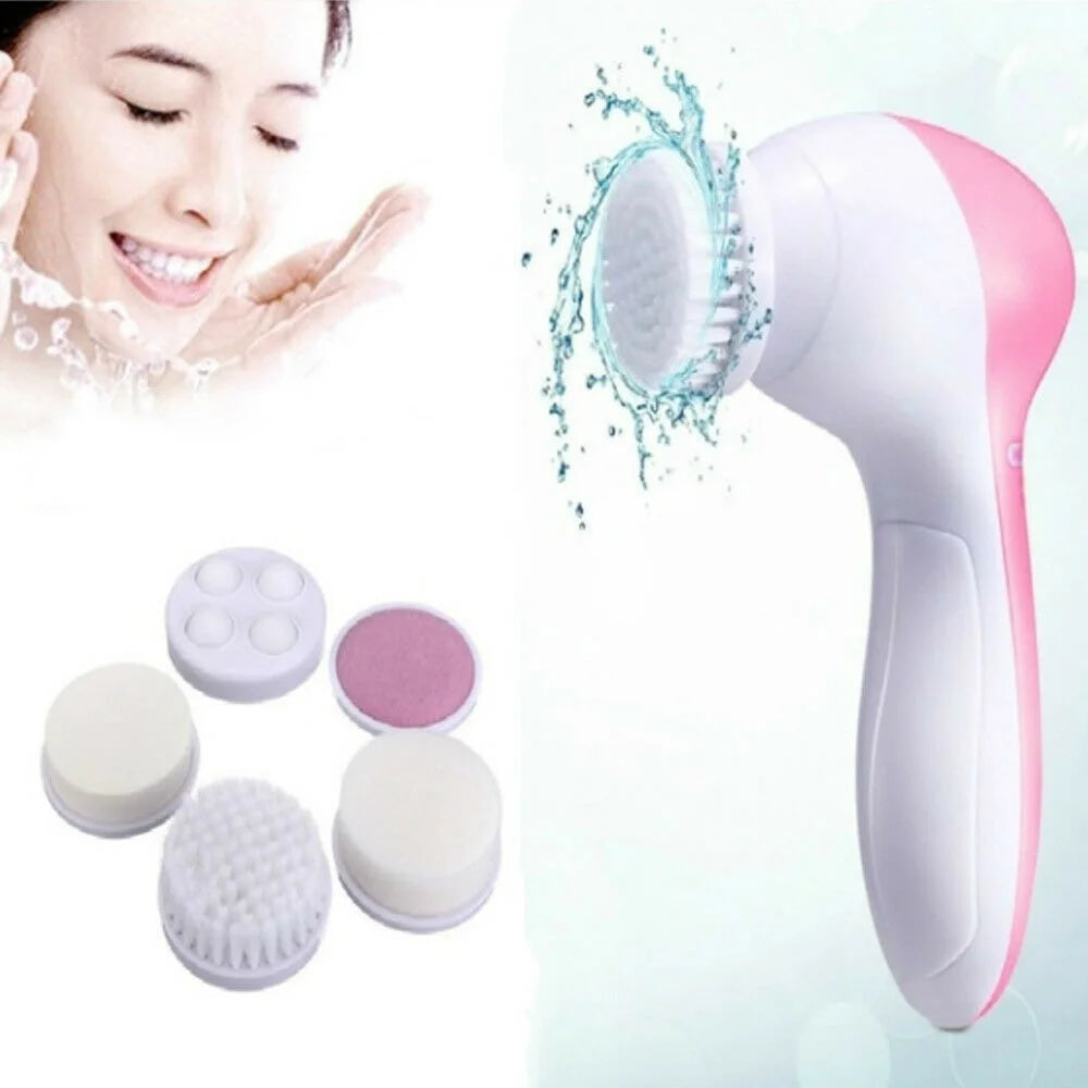 5 in 1 Multifunction Electric Electronic Beauty Deep Clean Face Skin Facial Cleaner Cleansing Cleanser Care Spin Brush and Massager Scrubber Exfoliator Machine Cleaning System
