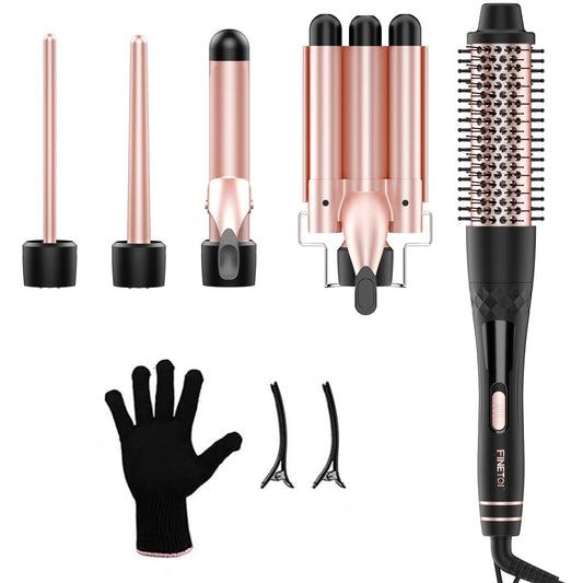 5 in 1 Curling Iron,  3 Barrel Hair Crimper Set with Curling Brush and 4 Interchangeable Ceramic Curling Wand(0.35"-1.25")