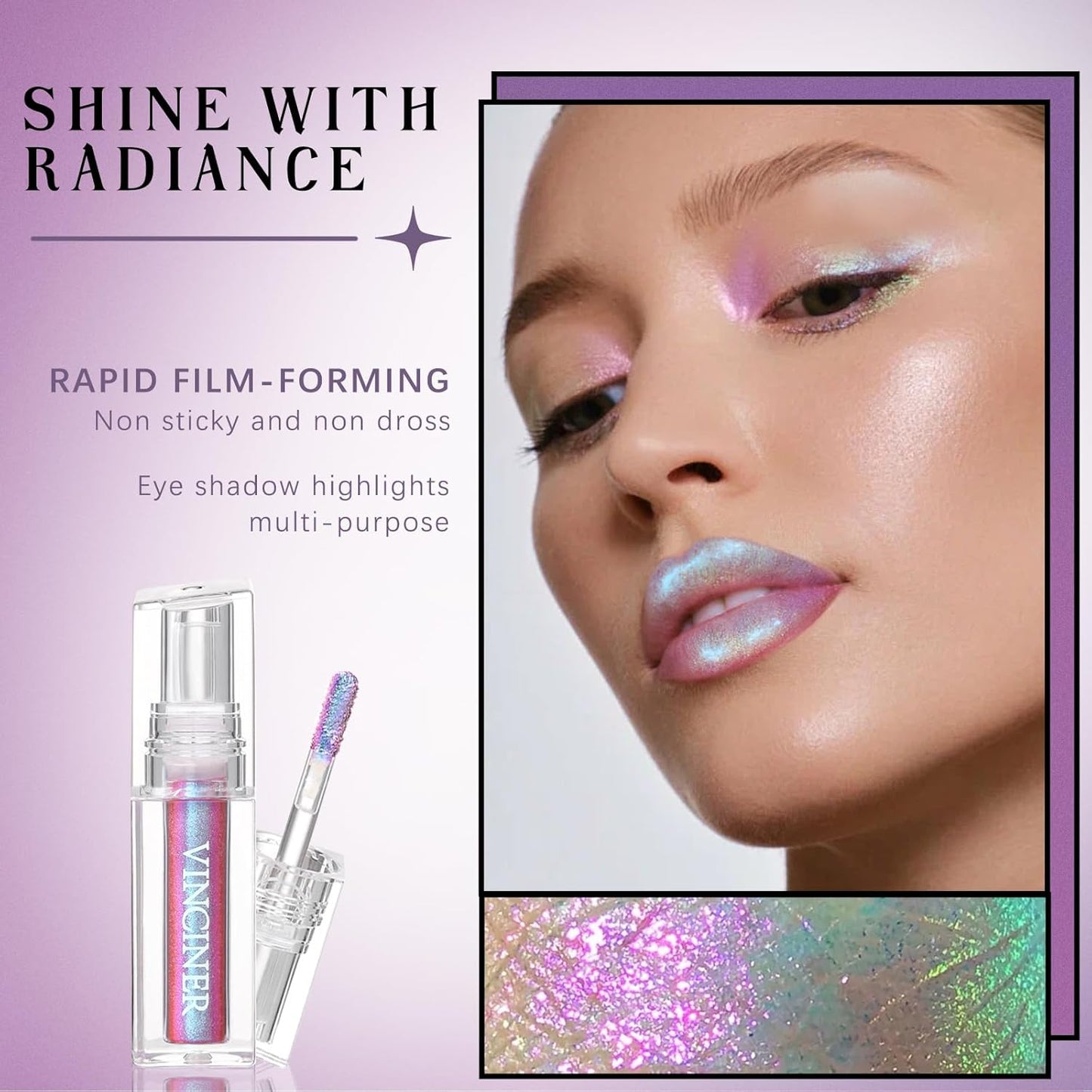 Glitter Chameleon Liquid Lipsticks, Diamond Shimmer Glow Metallic Lip Gloss, Long Lasting Waterproof Shiny Glimmer Sparkly Lipstick for Women Girls Face Eye Glow Christmas Party Makeup Gift 7#