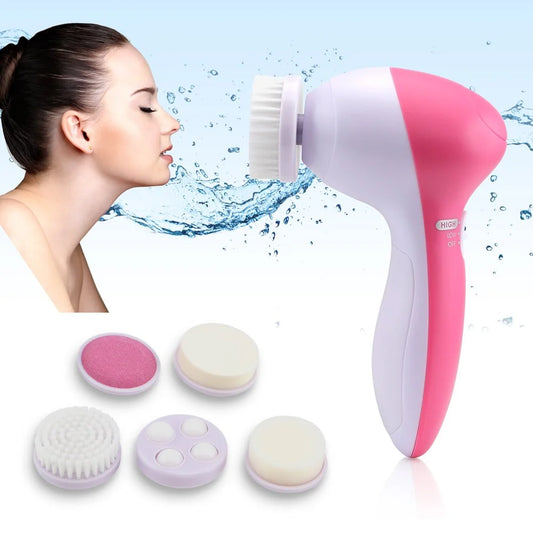 5 in 1 Multifunction Electric Electronic Beauty Deep Clean Face Skin Facial Cleaner Cleansing Cleanser Care Spin Brush and Massager Scrubber Exfoliator Machine Cleaning System