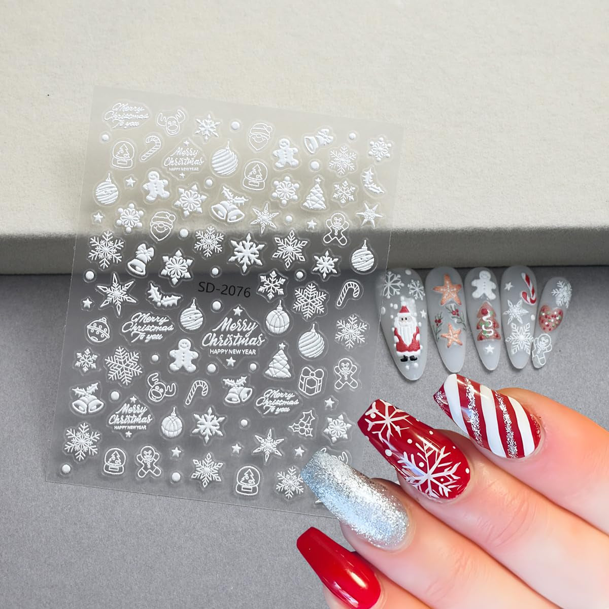 6Sheets Christmas Nail Art Stickers 3D Self Adhesive Nail Decals Pink Christmas Tree Holly Snowflake Christmas Wreath Designs New Year Xmas Holiday Nail Supplies for Women DIY Manicure Decoration