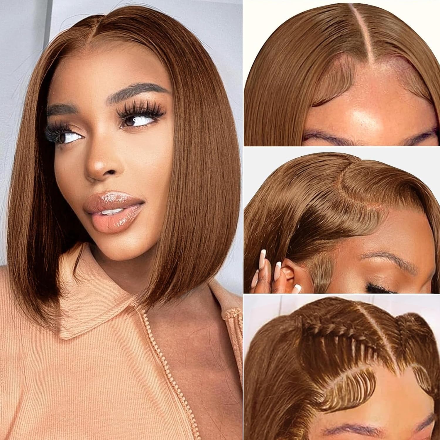 4X4 Straight Bob Wig Human Hair Chocolate Brown Hd Lace Closure Wigs Human Hair Gluless 100% Remy Human Hair for Women Transparent Lace Wig 14 Inch
