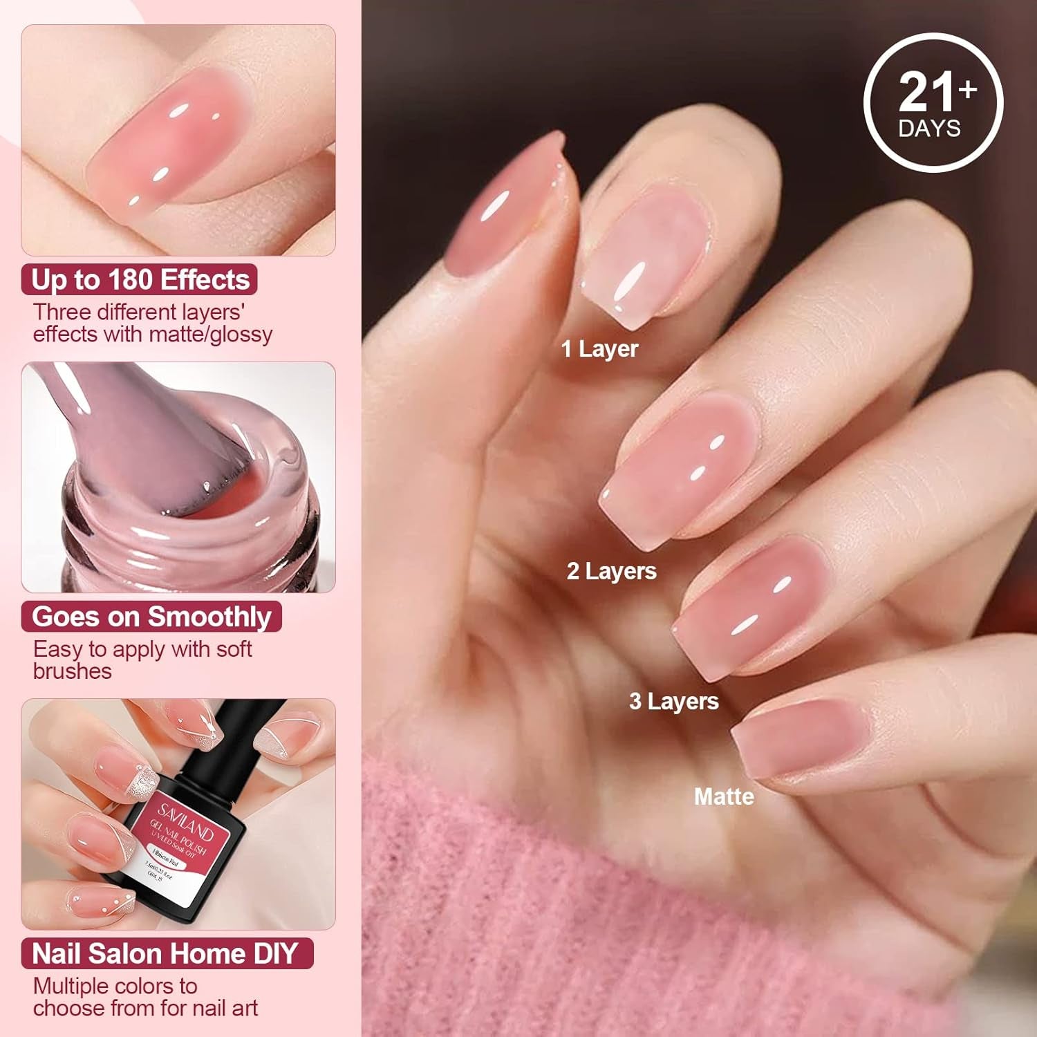 Jelly Gel Nail Polish Set, 30 Colors Translucent Nude Pink Transparent Nail Polish Set with 180 Sheer/Matte/Glossy Effects for Nail Salon DIY Home Christmas Holiday Gift Set