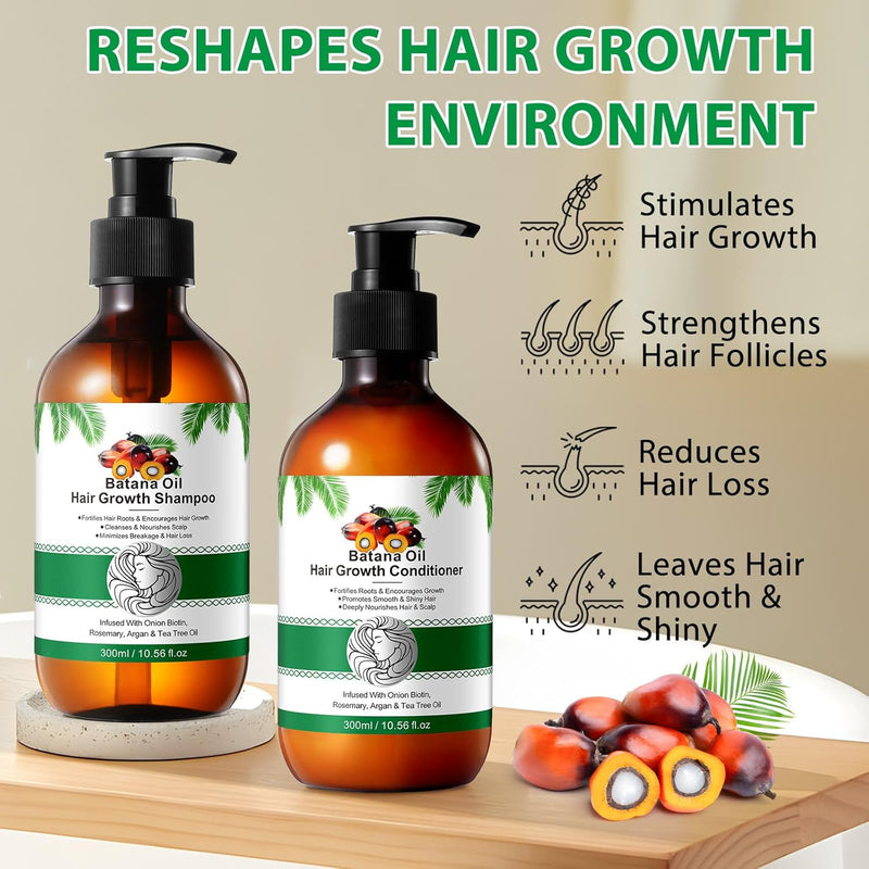 Batana Oil Shampoo and Conditioner Set - Thickening Hair Products for Women and Men with Raw Organic Batana Oil for Hair Growth - Paraben and Silicone Free, 2 X10.56 Fl Oz