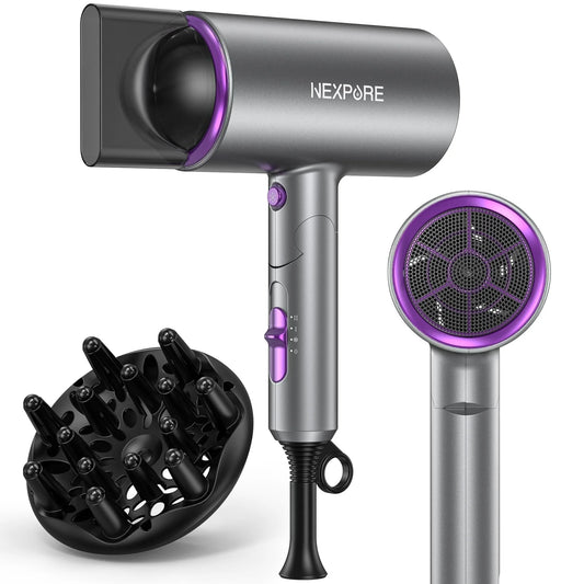 New Upgrade Professional Ionic Hair Dryer, 2000W Powerful Blow Dryer with Diffuser and Concentrator Attachments, Suitable for Home and Travel, Purple