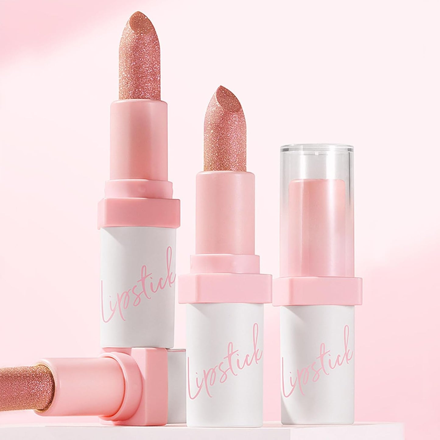 Metallic Champagne Glitter Lipstick for Women,Long Lasting High Shine Diamond Creamy Lipstick Transfer Proof, Shimmer Full Coverage Non Stick Cup Lightweight High Impact Lip Color Makeup#10