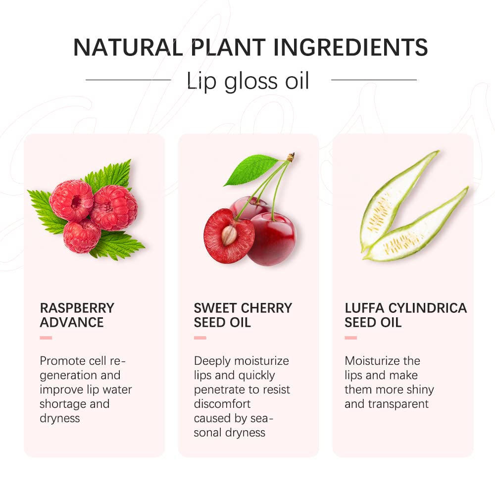 Hydrating Lip Glow Oil, Moisturizing Lip Gloss, Plumping Lip Oil, Non-Sticky Long Lasting Lip Oil Gloss, Transparent Lip Oil Tinted, Reduce Lip Lines (Cherry(#015))