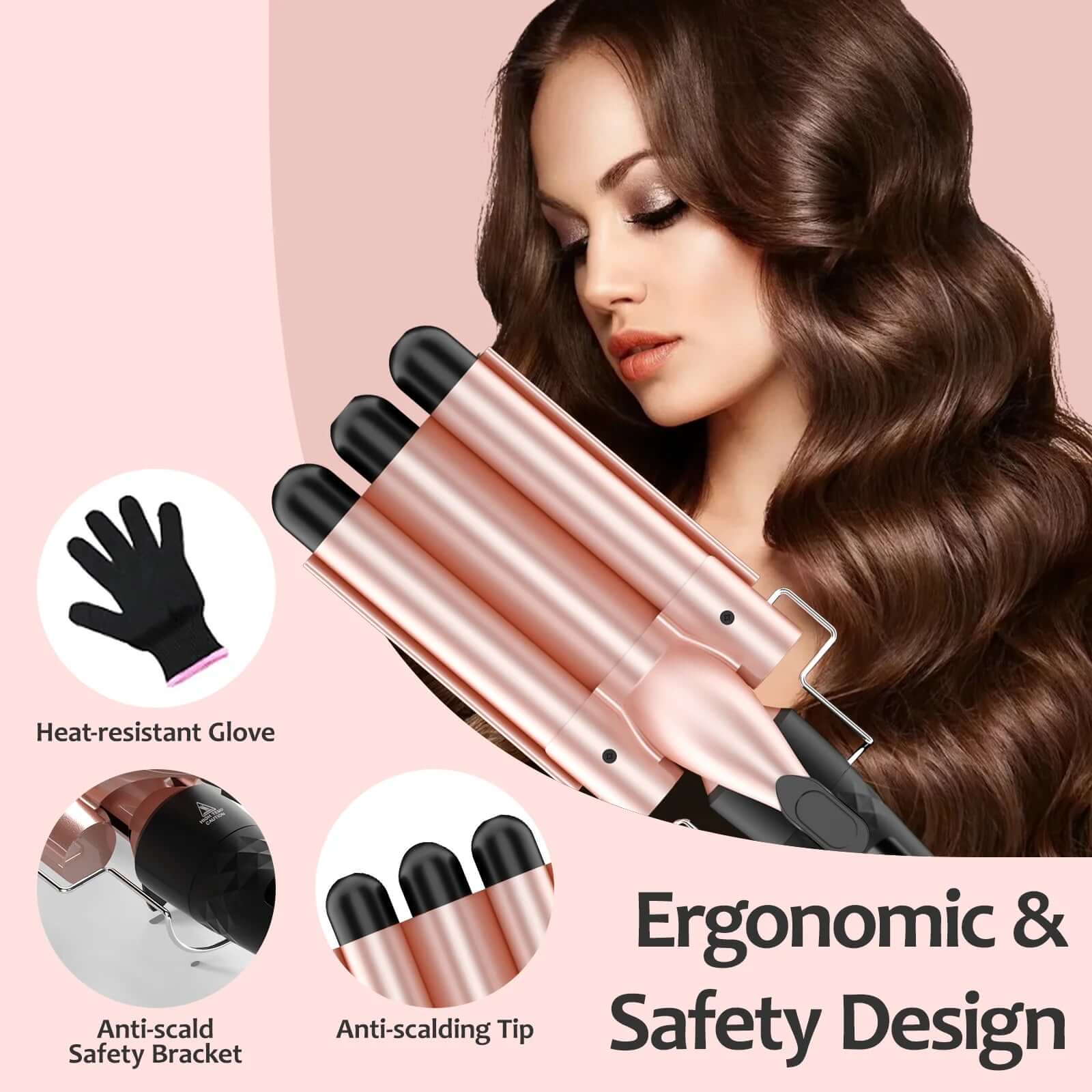 5 in 1 Curling Iron,  3 Barrel Hair Crimper Set with Curling Brush and 4 Interchangeable Ceramic Curling Wand(0.35"-1.25")