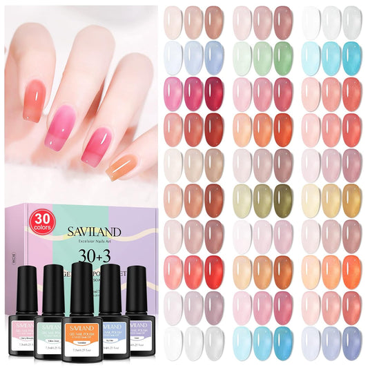 Jelly Gel Nail Polish Set, 30 Colors Translucent Nude Pink Transparent Nail Polish Set with 180 Sheer/Matte/Glossy Effects for Nail Salon DIY Home Christmas Holiday Gift Set