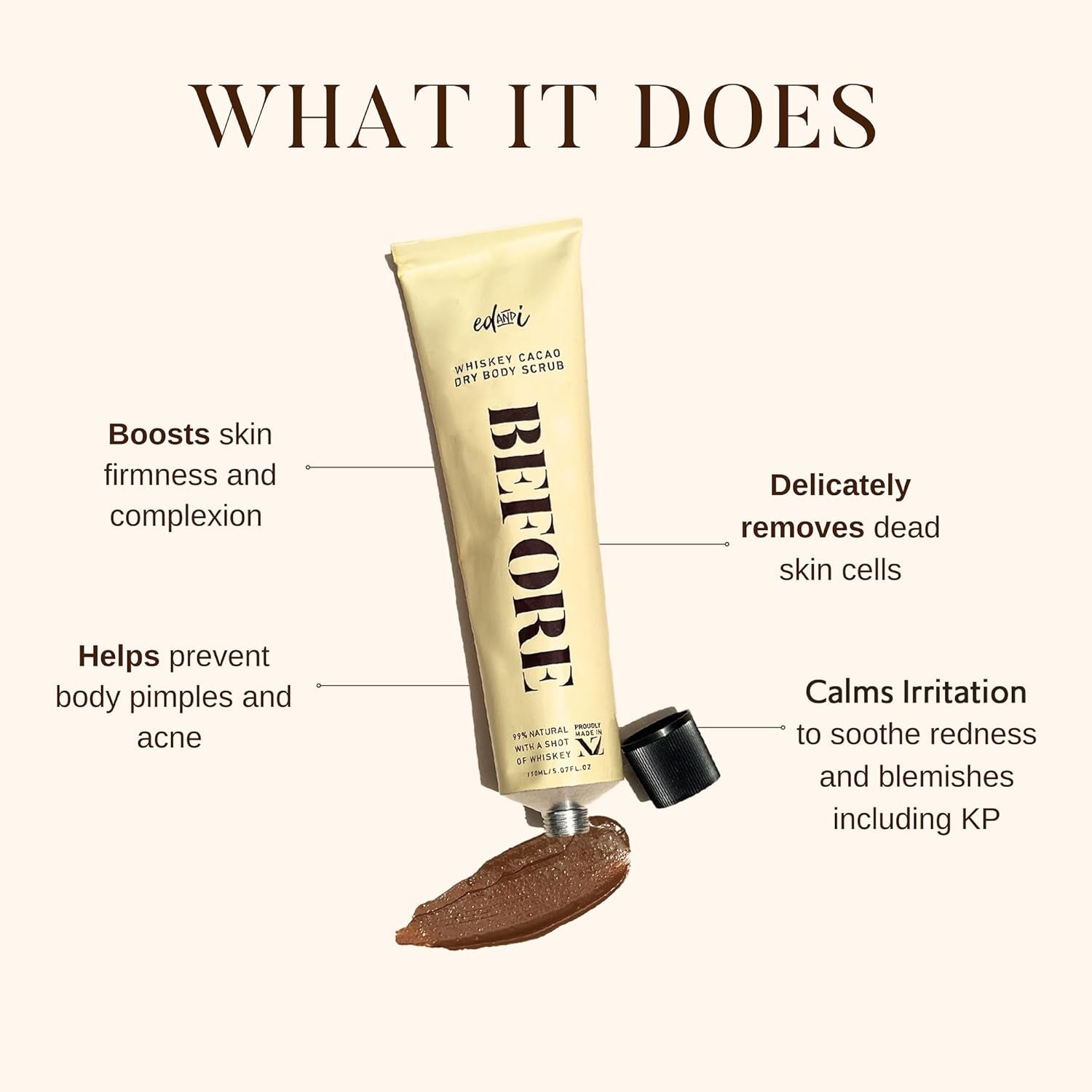 BEFORE Whiskey Cacao Dry Body Scrub, Gentle, Softens, Smooths, Moisturizing, Exfoliating, Removes Dead Skin, 5.07 Oz
