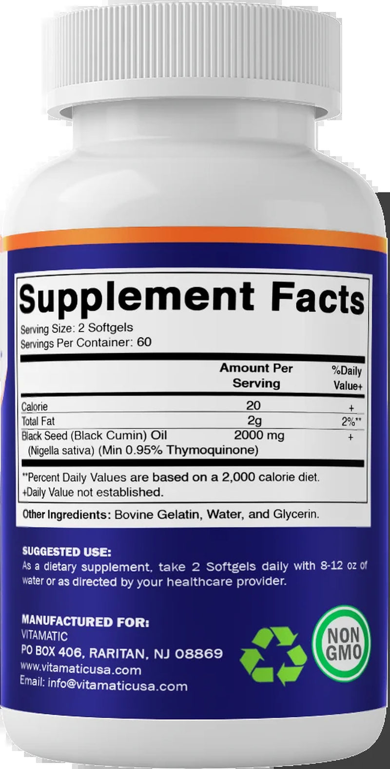 Black Seed Oil Capsules - 2000 Mg per Serving - 120 Softgels - Colde Pressed - Contains Min 0.95% Thymoquinone - Supports Healthy Immune Response - Made in the USA