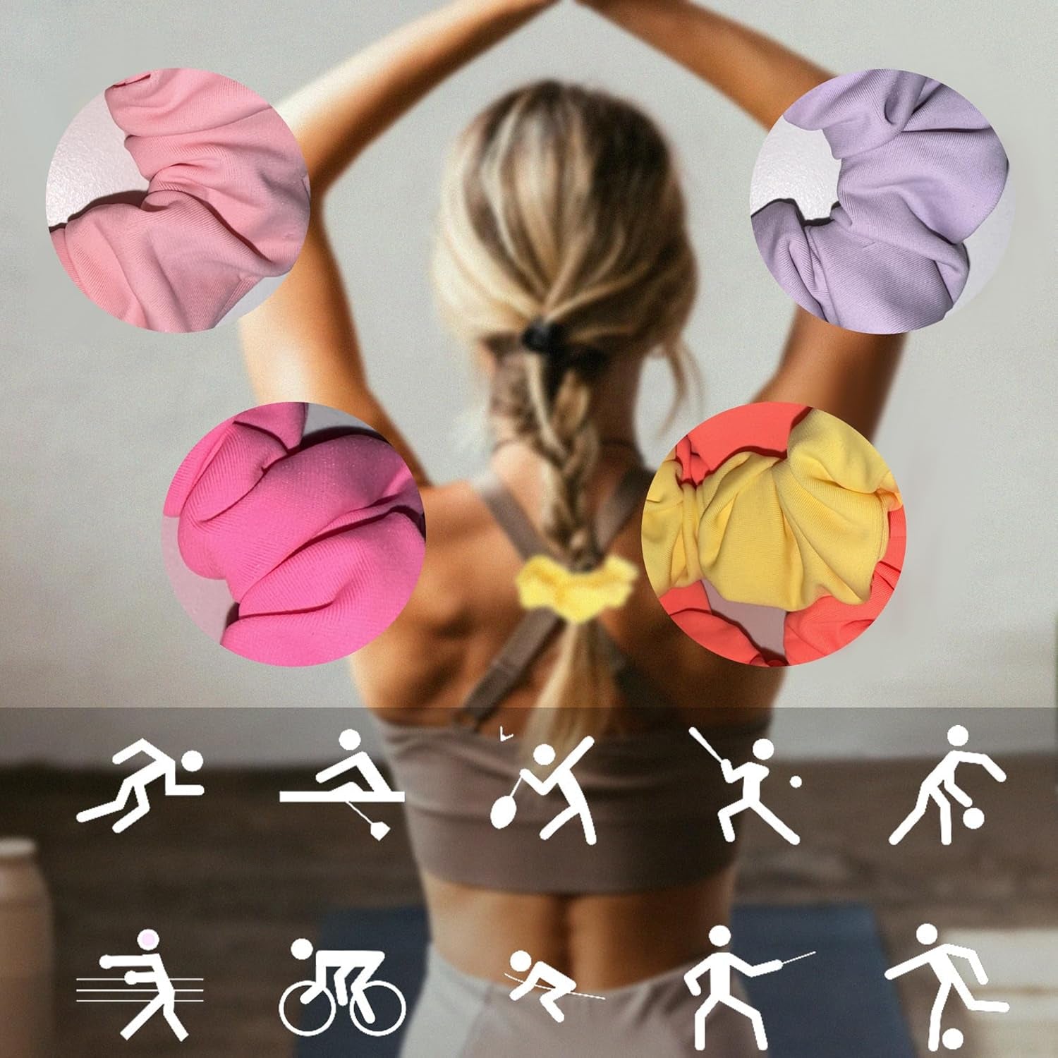 Waterproof Neon Scrunchies Gym Scrunchie - Water-Resistant Hair Ties Pool Scrunchie 16 Colors Elastic Hair Bands Ponytail Holder Beach Scrunchies, Party Size Scrunchie, Hair Tie for Women