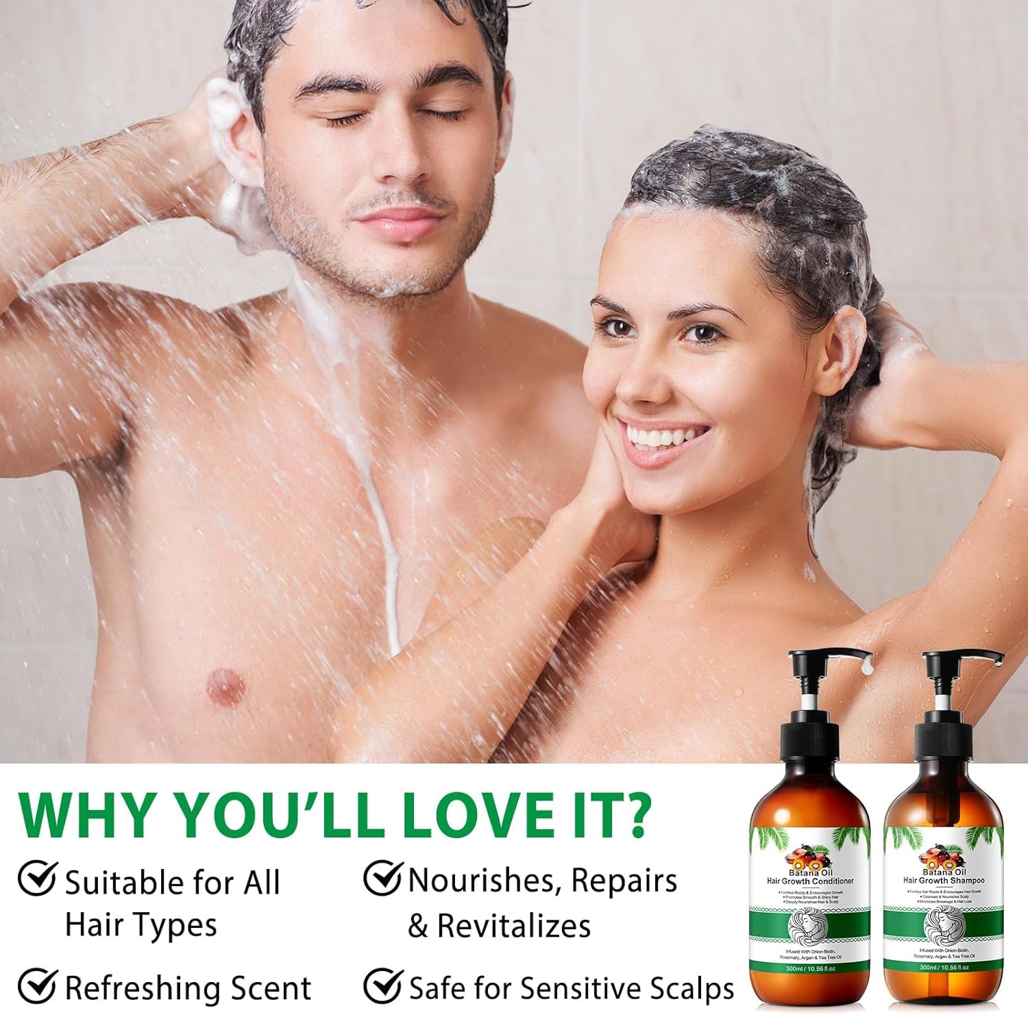 Batana Oil Shampoo and Conditioner Set - Thickening Hair Products for Women and Men with Raw Organic Batana Oil for Hair Growth - Paraben and Silicone Free, 2 X10.56 Fl Oz