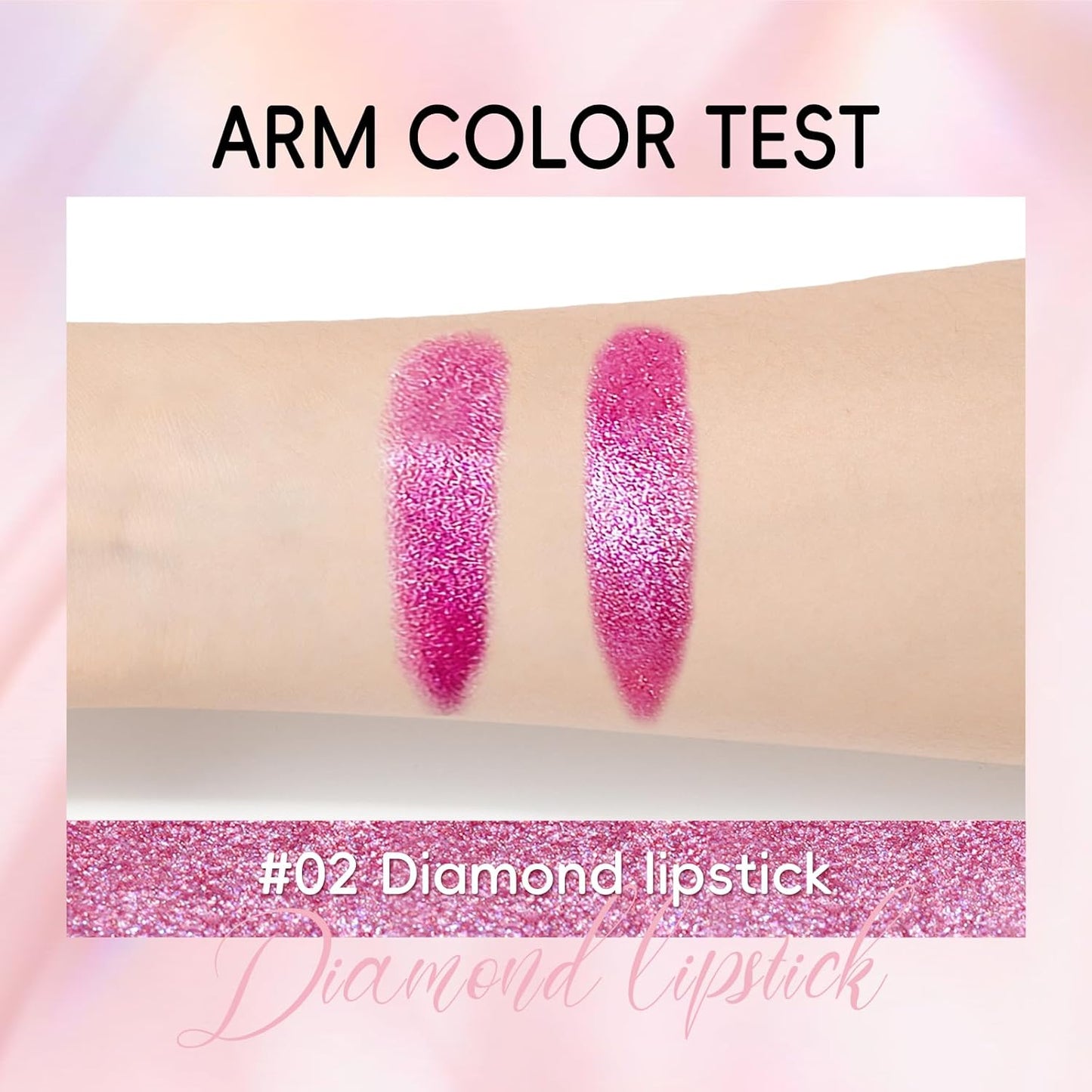 Metallic Hot Pink Lipstick Long Lasting, High Shine Glitter Diamond Creamy Lipstick Transfer Proof, Shimmer High Impact Lip Color Full Coverage Non Stick Cup Lightweight Lip Makeup#22