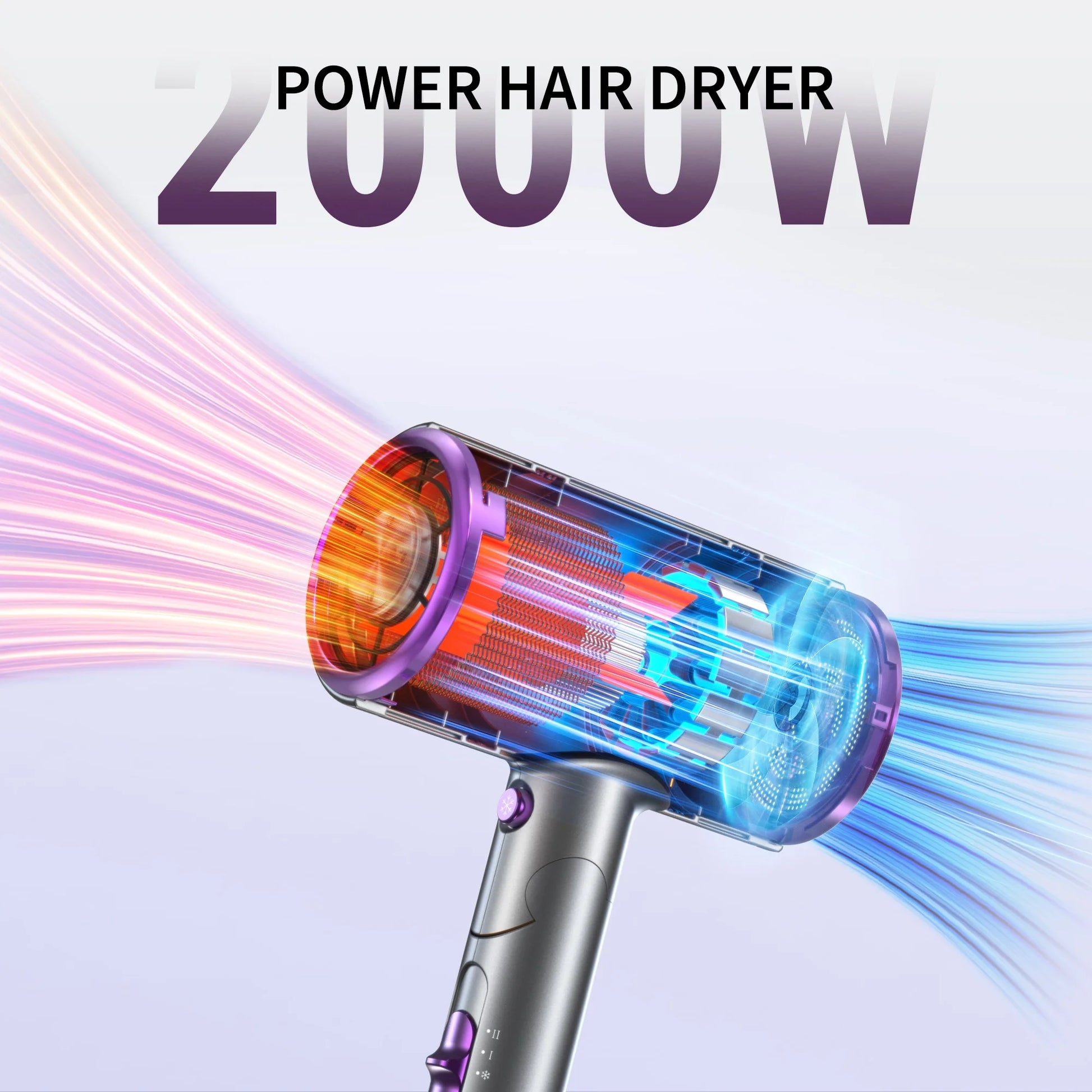 New Upgrade Professional Ionic Hair Dryer, 2000W Powerful Blow Dryer with Diffuser and Concentrator Attachments, Suitable for Home and Travel, Purple
