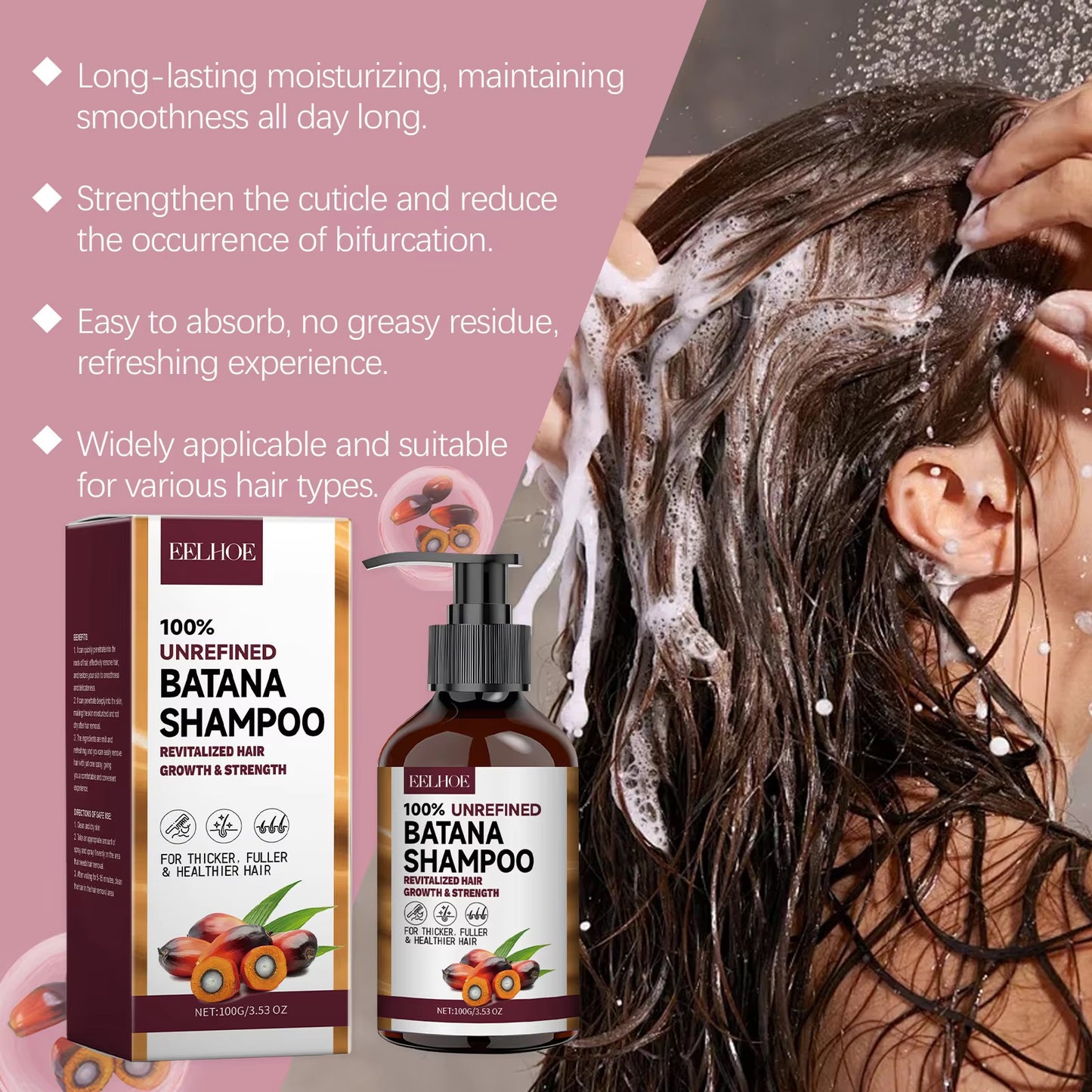 Natural Batana Oil Deep Moisturizing Smooth Thick Hair Growth Shampoo and Conditioner for Damaged Hair Keratin Treatment
