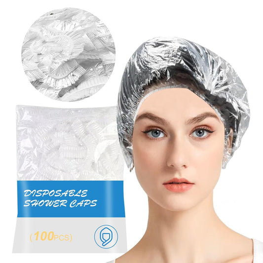 100PCS Disposable Shower Cap Unisex Large Plastic Hair Caps for Women Men Reusable Waterproof Hair Treatment Bath Cap for Long Hair Travel Essentials