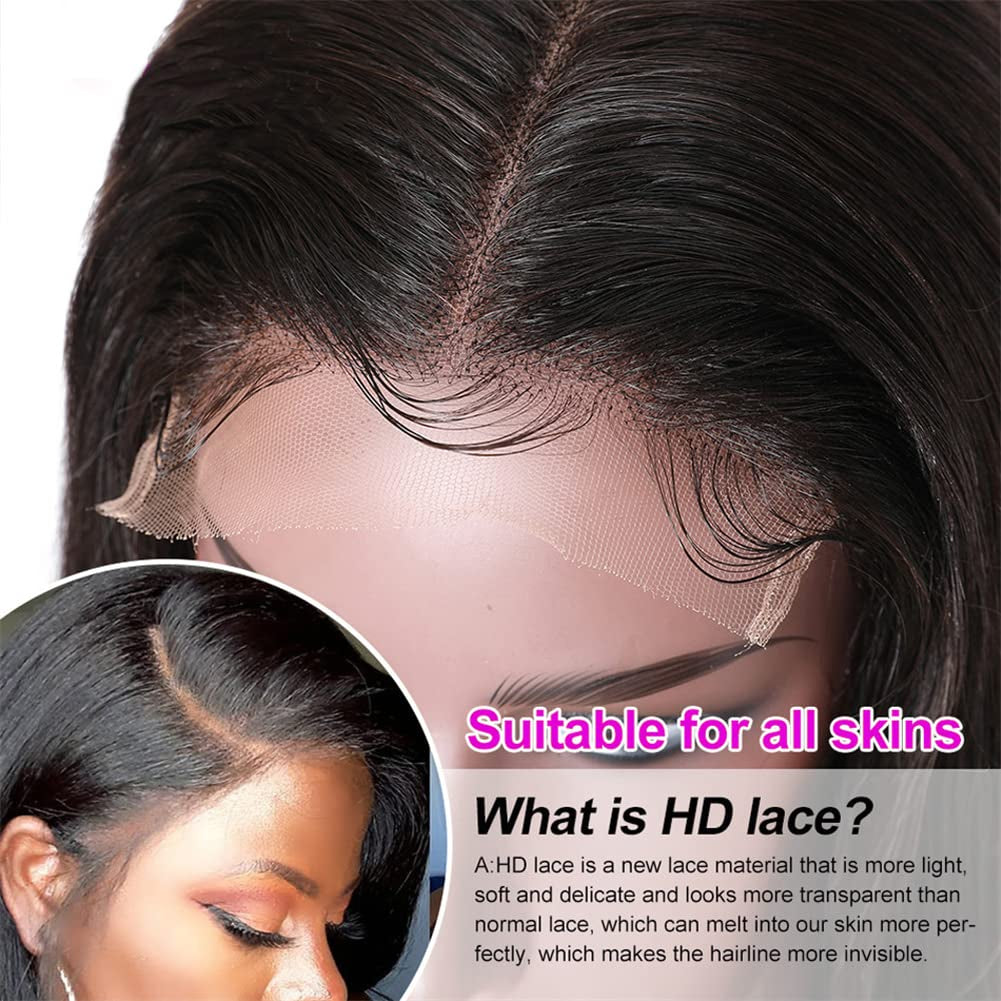 4X4 Bob Closure Wigs Human Hair 180% Density Glueless HD Lace Straight Bob Wigs Pre Plucked Natural Hairline Unprocessed Brazilian Human Hair for Women 14 Inch