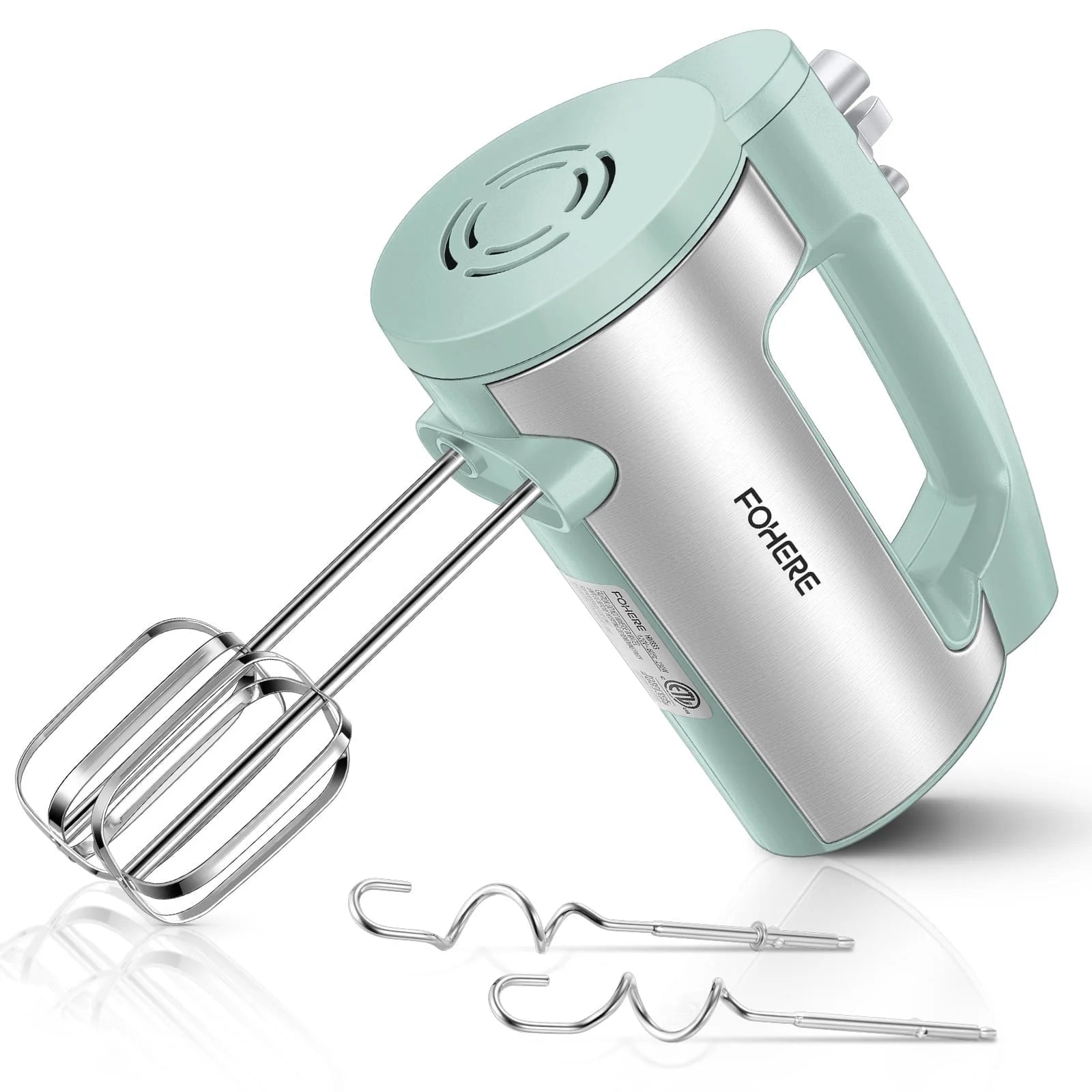 6 Speed Hand Mixer with Turbo Boost, Kitchen Hand Held Mixer Immersion Blender for Food Whipping, Includes 3 Attachments, Green