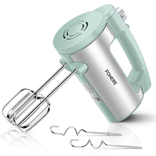 6 Speed Hand Mixer with Turbo Boost, Kitchen Hand Held Mixer Immersion Blender for Food Whipping, Includes 3 Attachments, Green