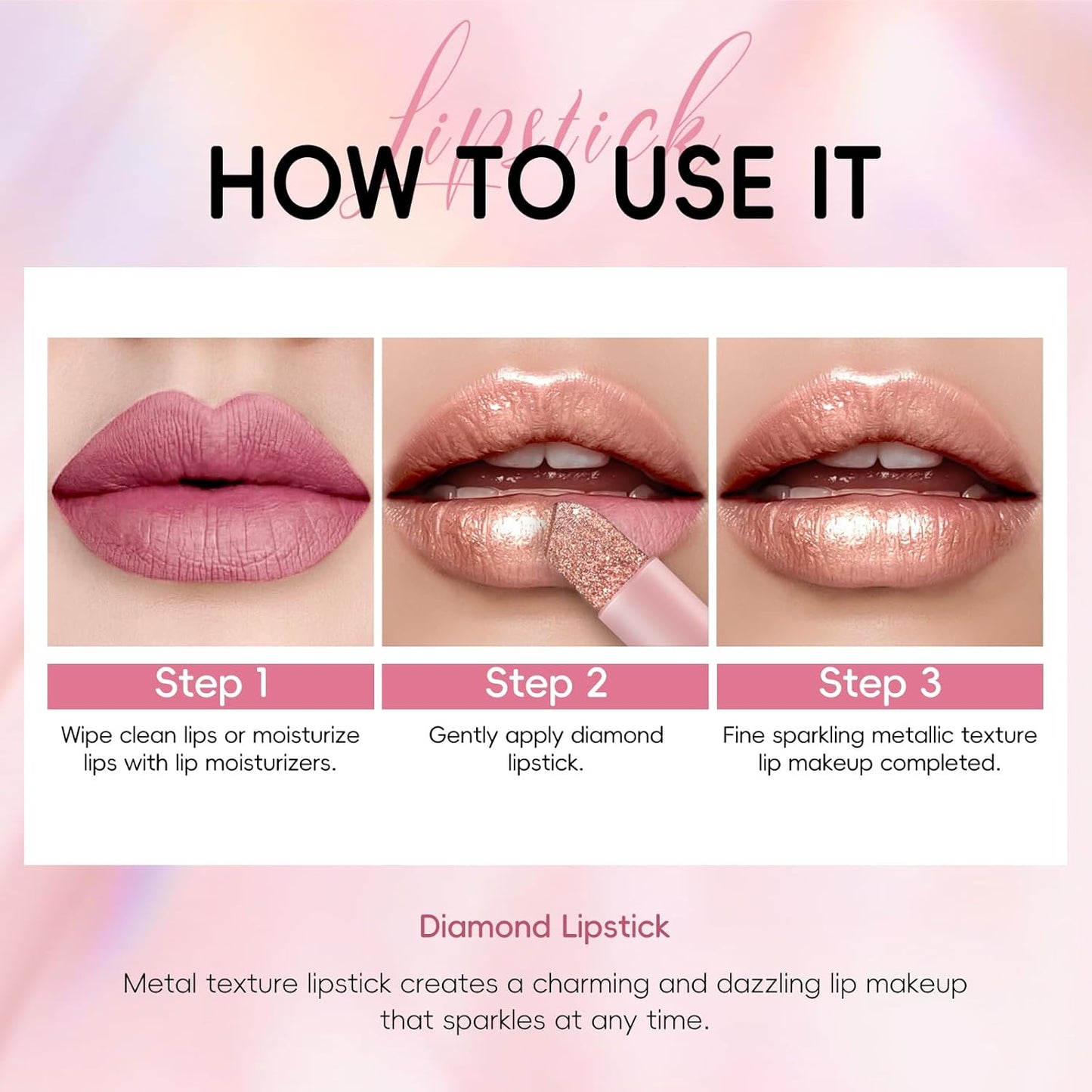 Metallic Champagne Glitter Lipstick for Women,Long Lasting High Shine Diamond Creamy Lipstick Transfer Proof, Shimmer Full Coverage Non Stick Cup Lightweight High Impact Lip Color Makeup#10