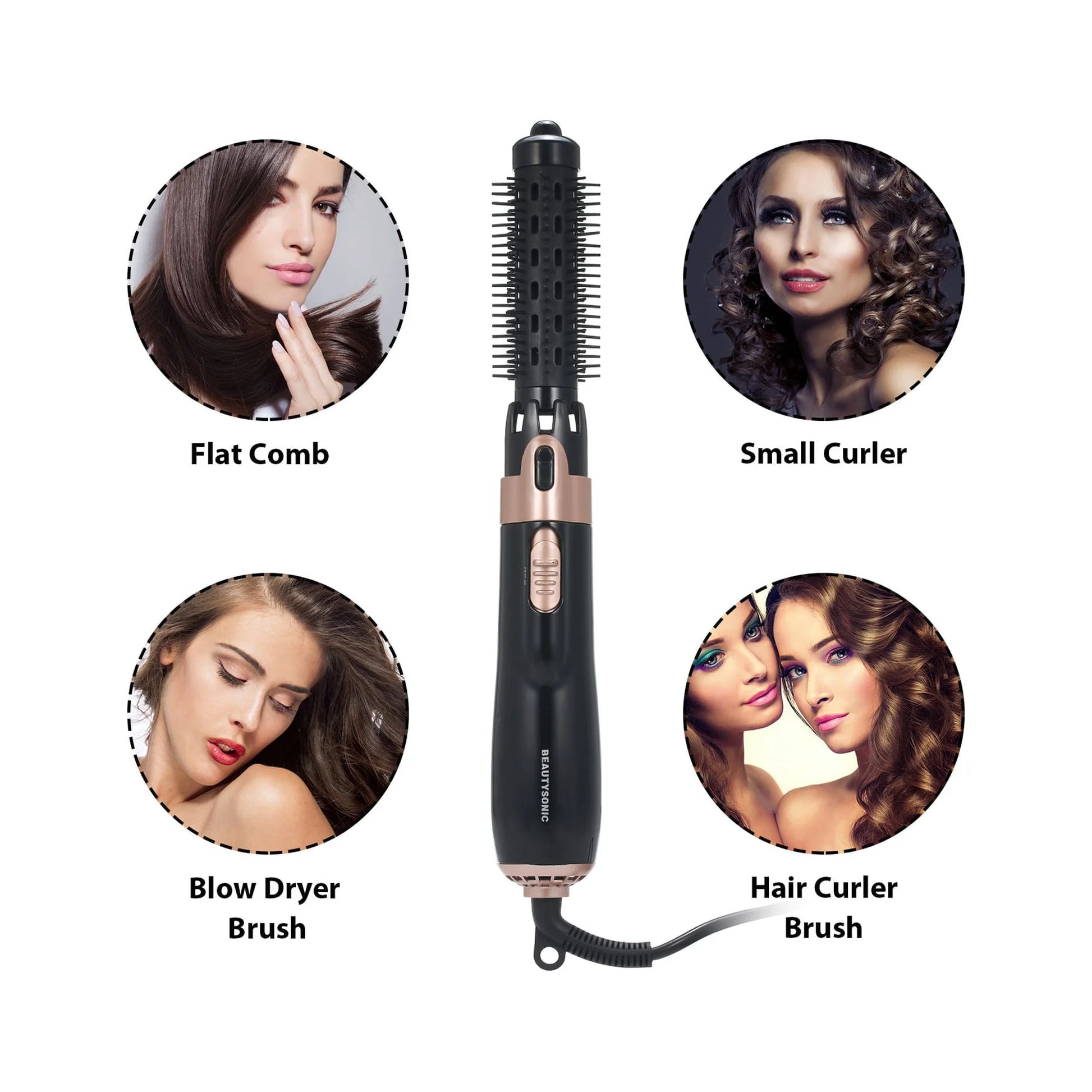 Hair Dryer Brush, 4 in 1 Hot Air Brush for Straightening/Curling/Drying,For Women Hair Dryer Styler and Volumizer Hair Curler Straightener Blow with Comb,Detachable Design for Travel Salon