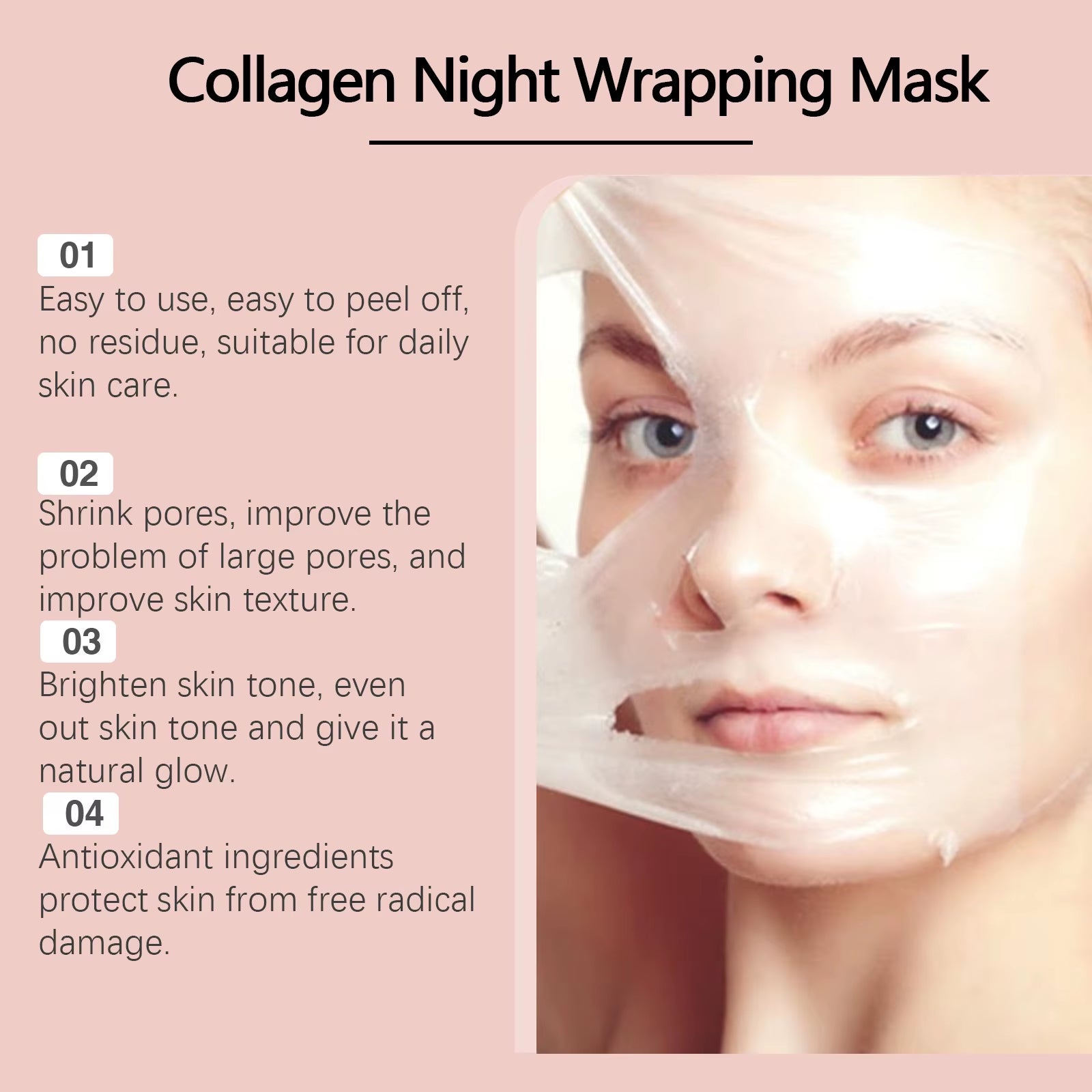 Collagen Night Wrapping Mask Peel off Mask Firming Lifting Moisturizing Face Glow Mask Cleanse the Face Brightening Skin Care