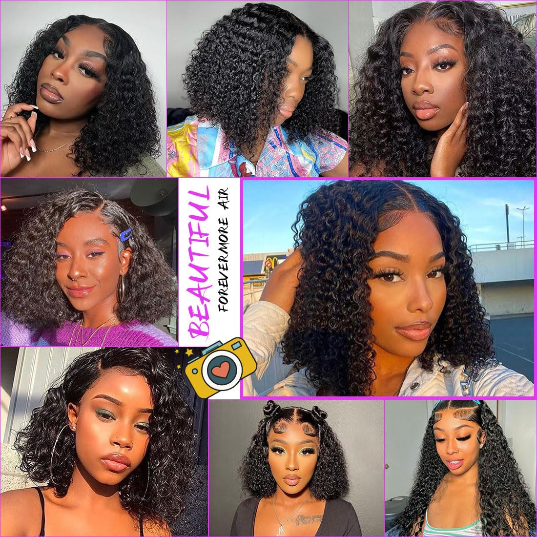 Curly Bob Wigs Human Hair Water Wave 4X4 Closure Glueless Wet and Wavy Lace Front Wigs Human Hair for Black Women with Baby Hair 180% Density Curly Human Hair Wigs Natural Color 24Inch