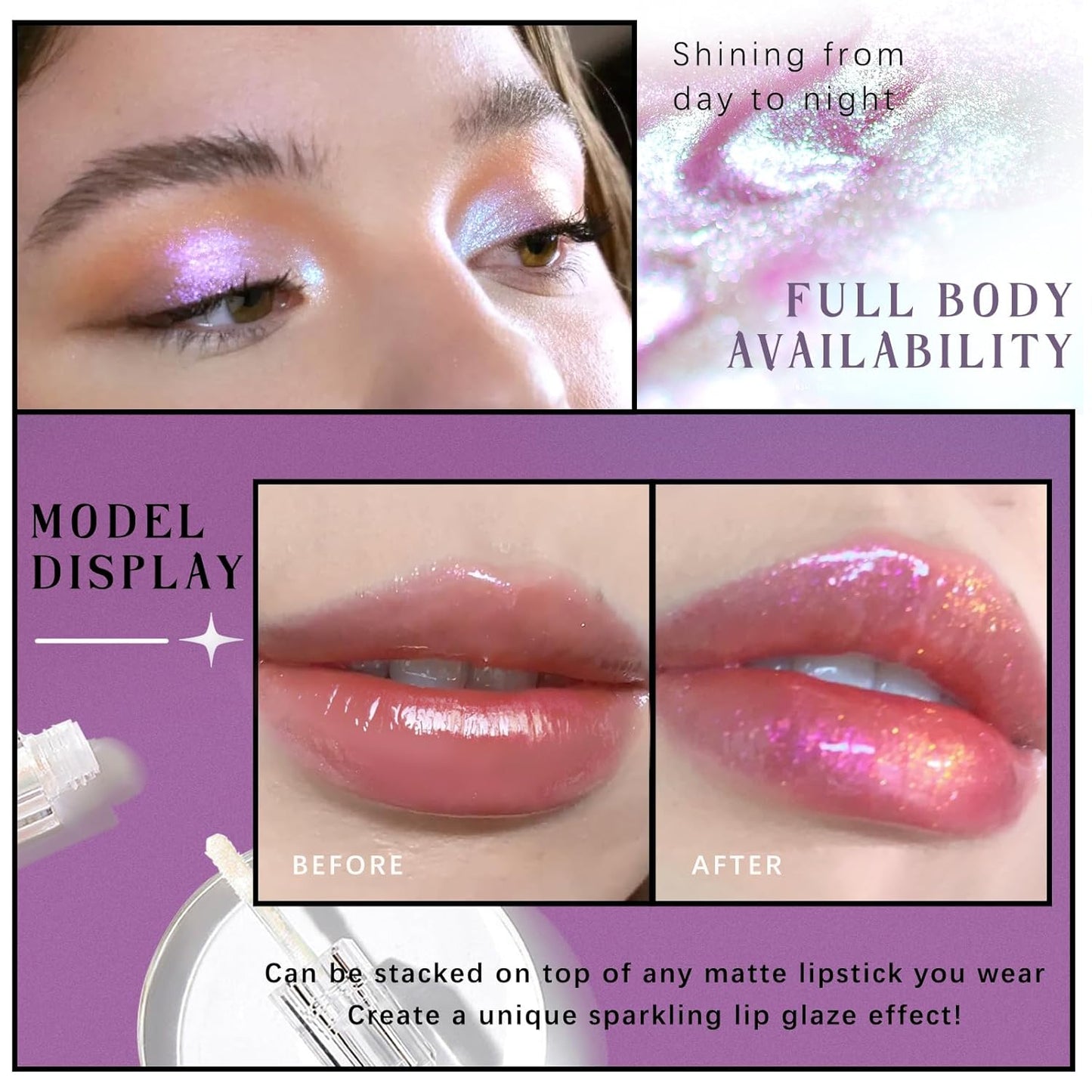 Glitter Chameleon Liquid Lipsticks, Diamond Shimmer Glow Metallic Lip Gloss, Long Lasting Waterproof Shiny Glimmer Sparkly Lipstick for Women Girls Face Eye Glow Christmas Party Makeup Gift 7#