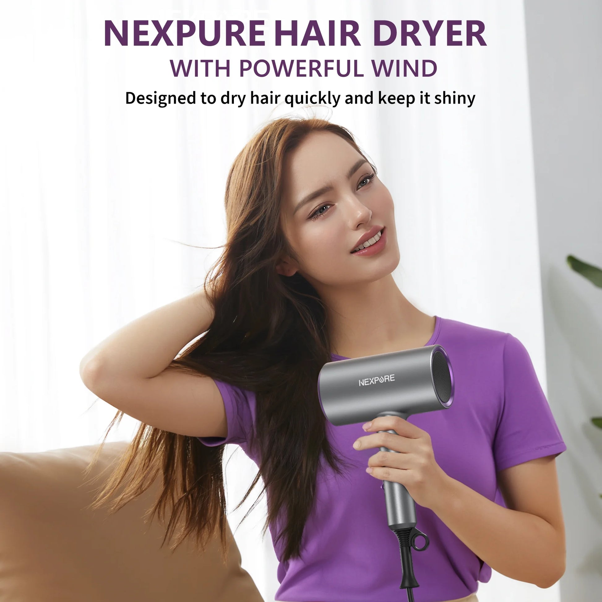 New Upgrade Professional Ionic Hair Dryer, 2000W Powerful Blow Dryer with Diffuser and Concentrator Attachments, Suitable for Home and Travel, Purple