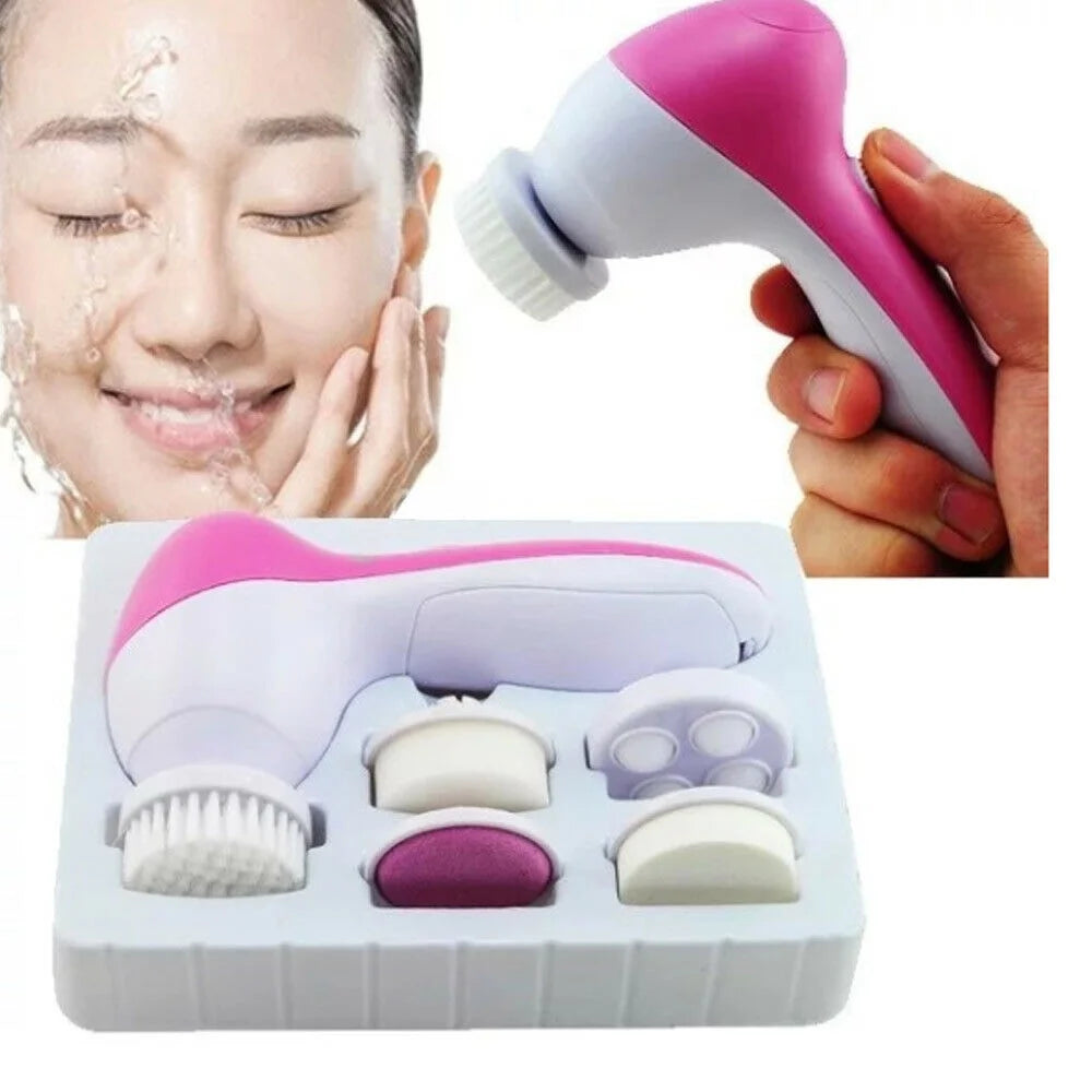 5 in 1 Multifunction Electric Electronic Beauty Deep Clean Face Skin Facial Cleaner Cleansing Cleanser Care Spin Brush and Massager Scrubber Exfoliator Machine Cleaning System