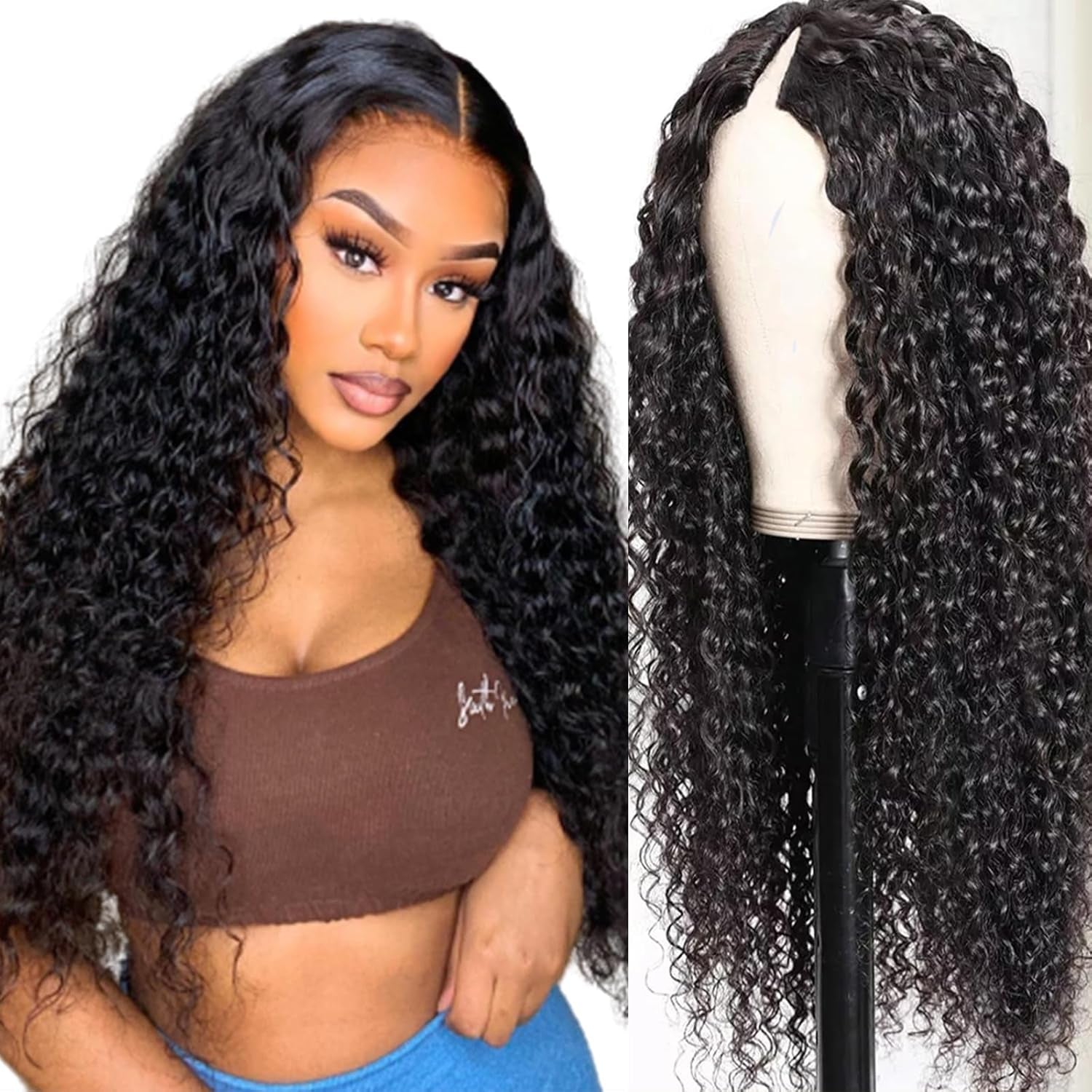 V Part Wig Human Hair No Leave Out Thin Part Wig Glueless Wigs Human Hair Pre Plucked Upgrade U Part Human Hair Wig Beginner Friendly No Sew in No Glue 150% Density 16 Inch