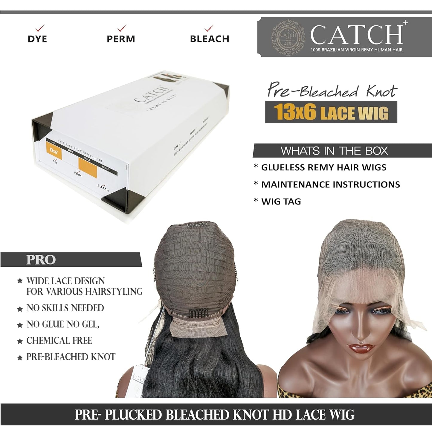 13X6 Lace Front Wigs Human Hair Pre Bleached Knot HD Lace Front Pre Plucked, Straight Hd Lace Wig Brazilian Virgin Human Hair Wigs - Straight Natural Black 16Inch - CATCH