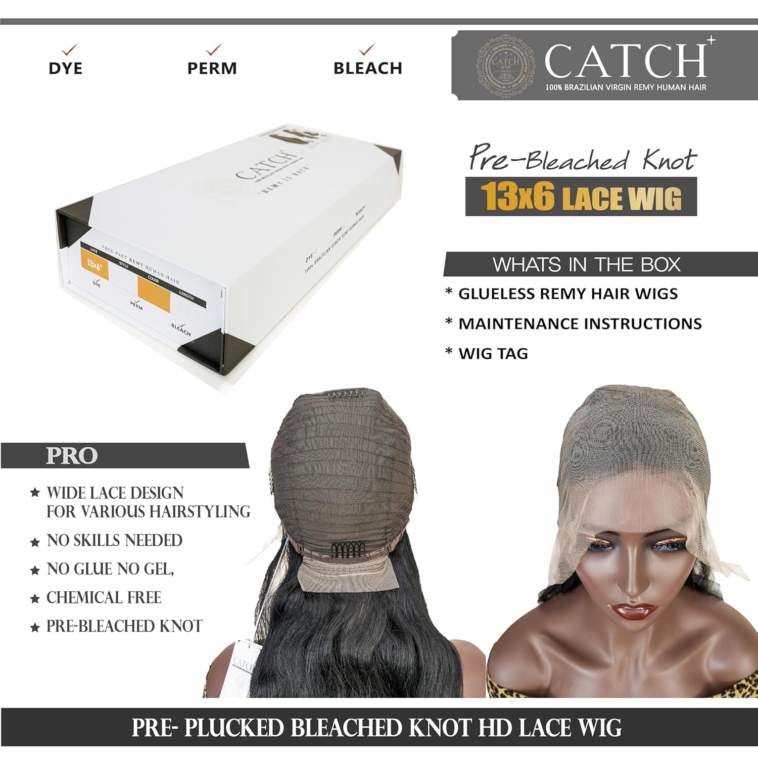 13X6 Lace Front Wigs Human Hair Pre Bleached Knot HD Lace Front Pre Plucked, Straight Hd Lace Wig Brazilian Virgin Human Hair Wigs - Straight Natural Black 16Inch - CATCH