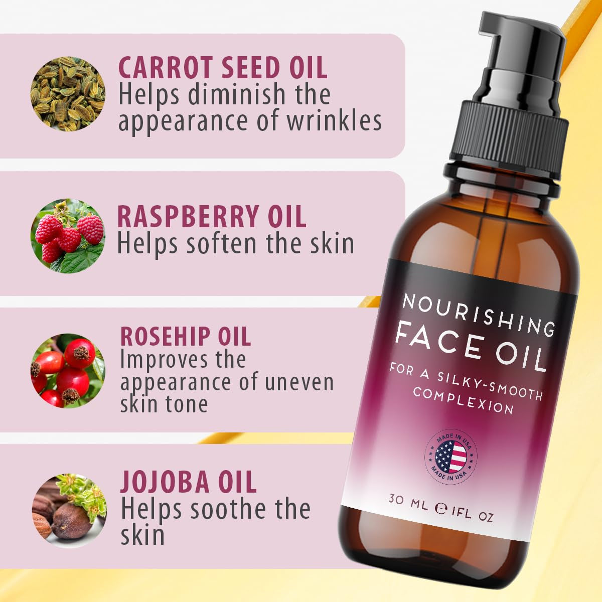 Face Oil for Women and Men, Non Comedogenic Rosehip Oil for Face with Jojoba for Dry Skin, Glazed Donut Glow 1Oz