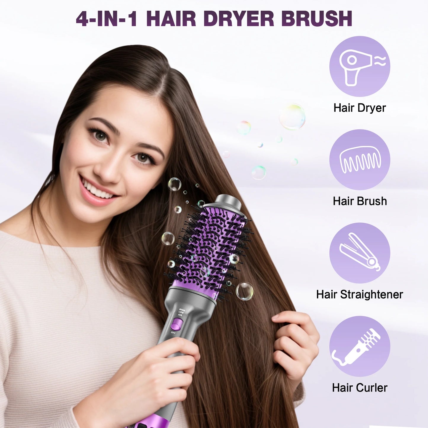 Hair Dryer and Blow Dryer Brush in One, New Upgrade 4 in 1 Hair Dryer Brush with Negative Ion Anti-Frizz Ceramic Titanium Barrel