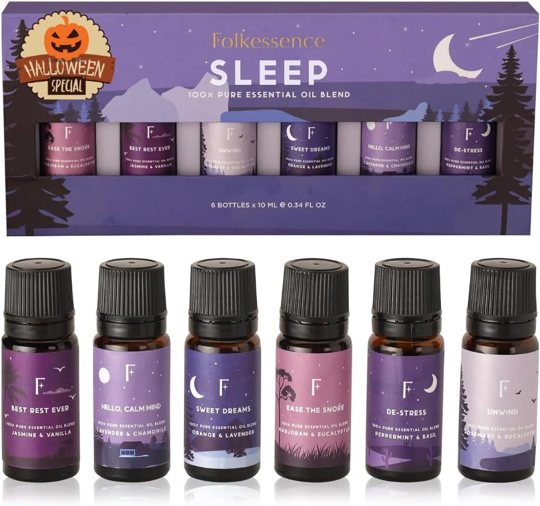 Sleep Essential Oils Set | Set of 6 Pure Essential Oils for Diffusers for Home | Lavender, Rosemary & Peppermint Blends | Halloween Essential Oils for Relaxation | Gift Halloween