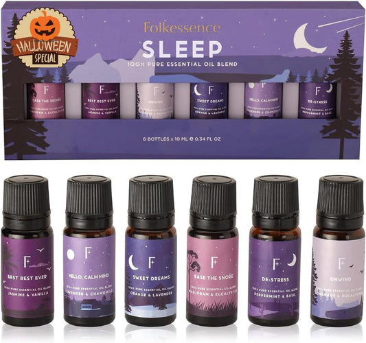 Sleep Essential Oils Set | Set of 6 Pure Essential Oils for Diffusers for Home | Lavender, Rosemary & Peppermint Blends | Halloween Essential Oils for Relaxation | Gift Halloween